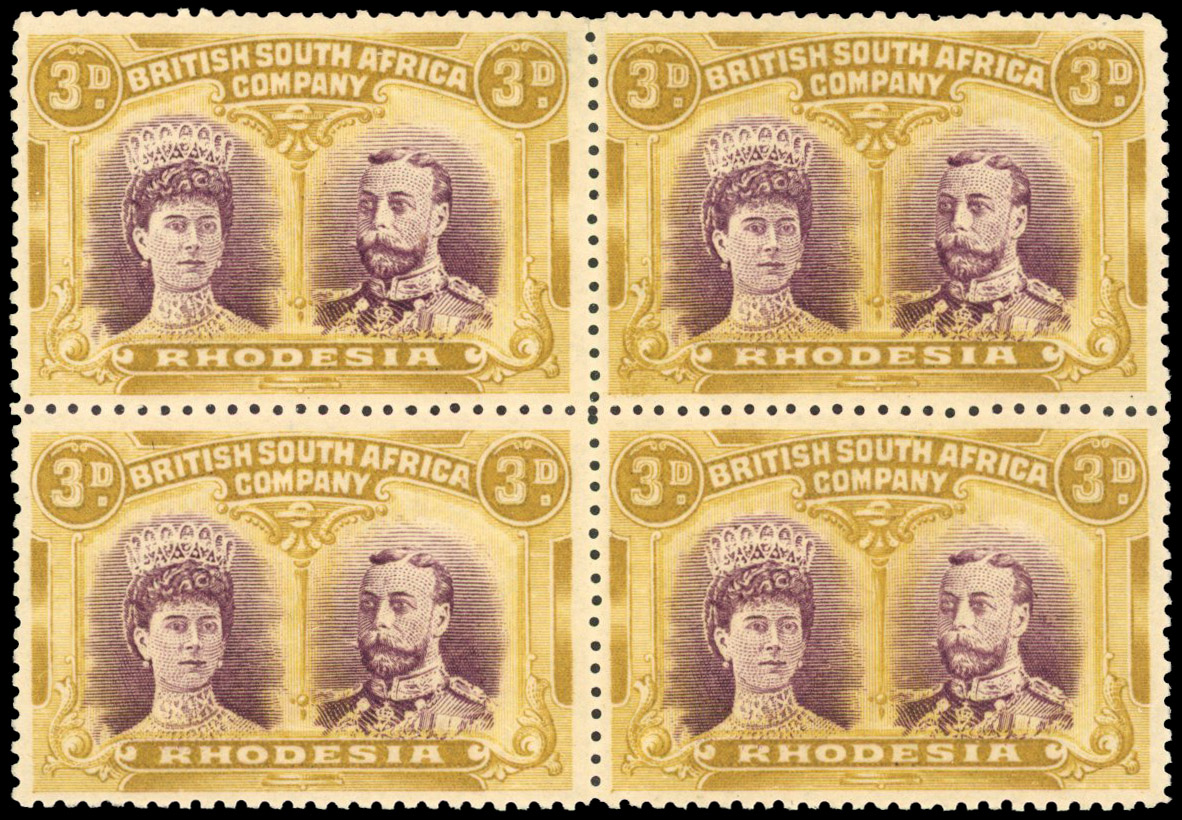 RSC A 3d dull reddish purple and brownish ochre block mint