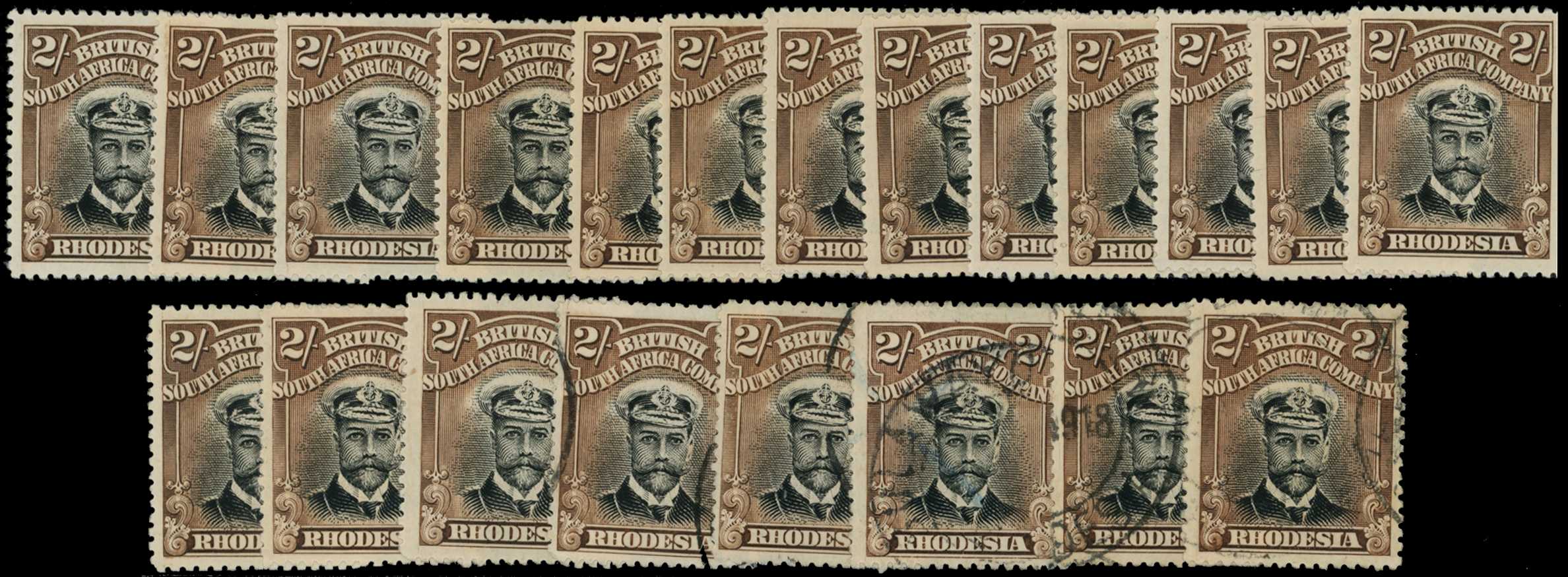 1913-7 2/- Head Die I, perf 15. Array of...
