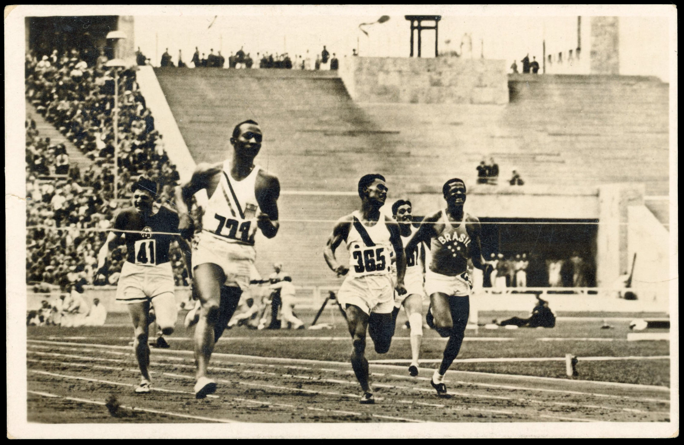Germany 1936 Jesse Owens (100m sprint winner) postcard to Turkey