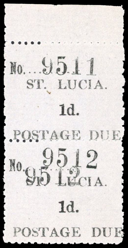 St Lucia 1930 postage due 1d error handstamped number double