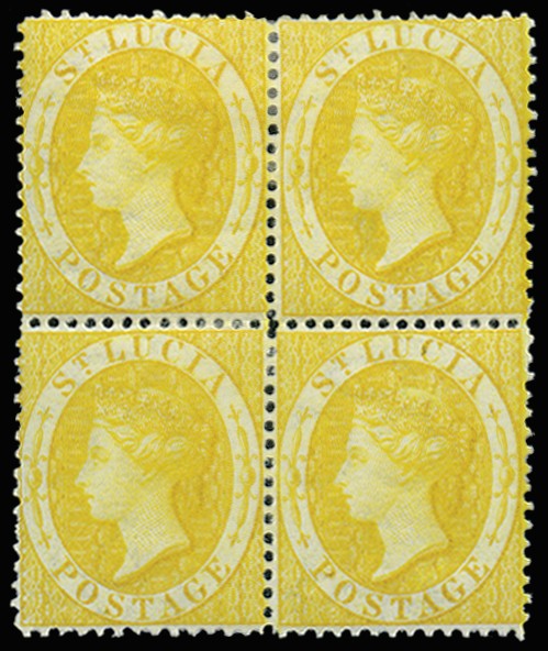 1864-76 (4d) yellow, wmk CC reversed, perf 14,...