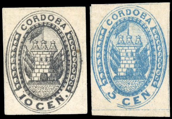 Argentina Cordoba 1858 5c pale blue and 10c black unused