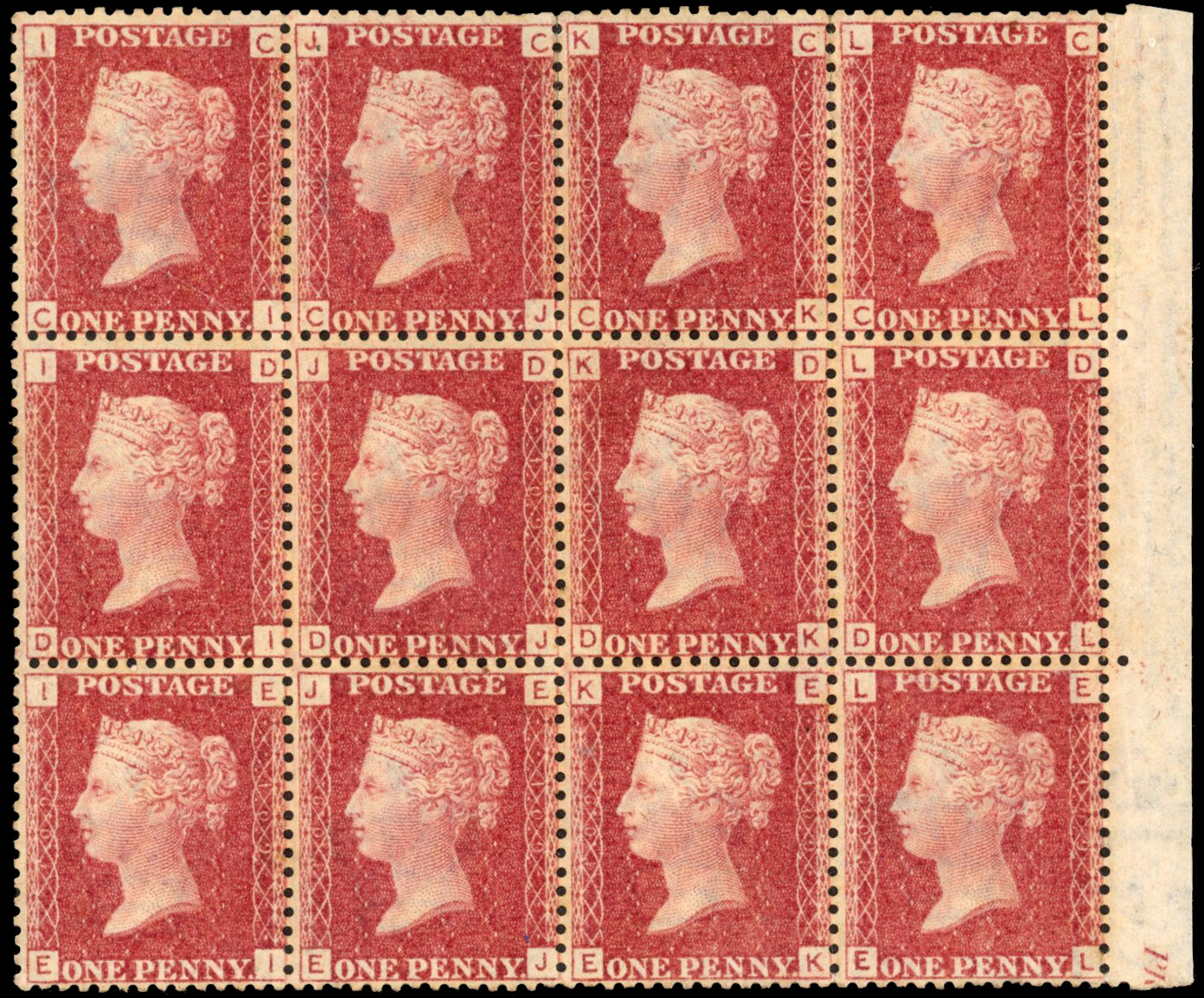 GB 1864-79 1d rose-red Plate 109, mint block