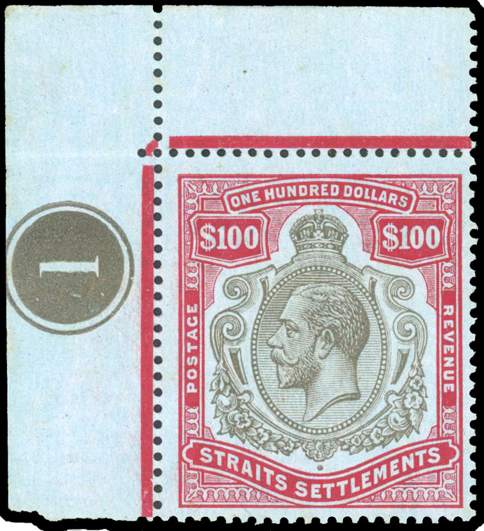 Straits Settlements 1912-23 $100 black and carmine/blue