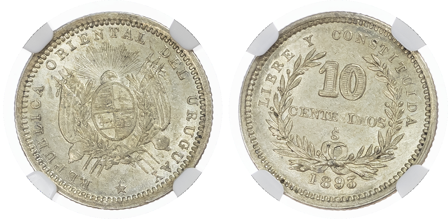 Uruguay, Oriental Republic AR 10 Centavos. 1892SO.