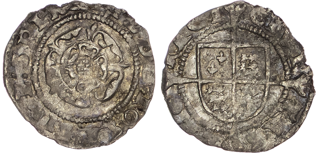 Philip and Mary (1554-1558) AR base penny (used as a 1/2d.), 0.54gm. mm: Z (obverse).