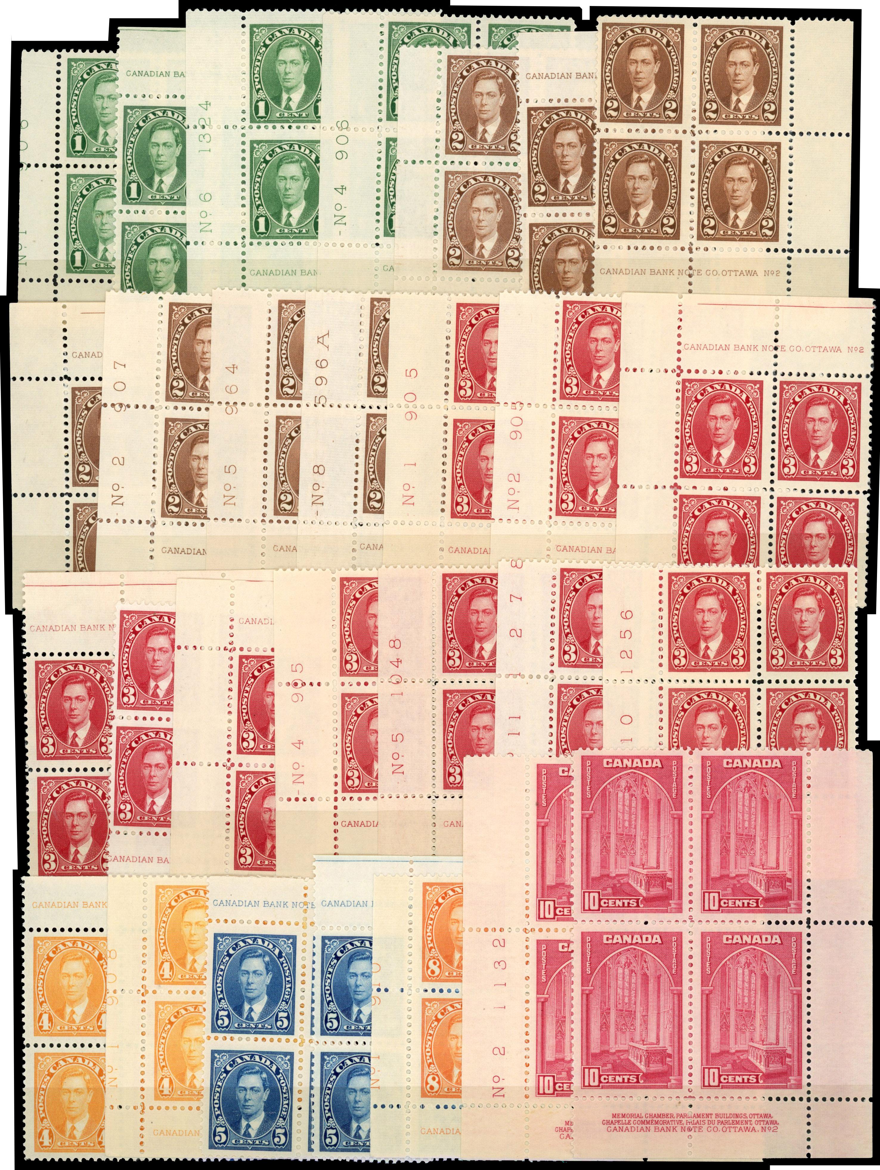 Canada SG 357-67 Plate blocks mint