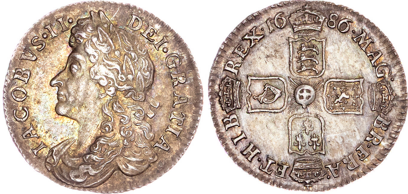 James II (1685-1688), AR Sixpence, 1686.