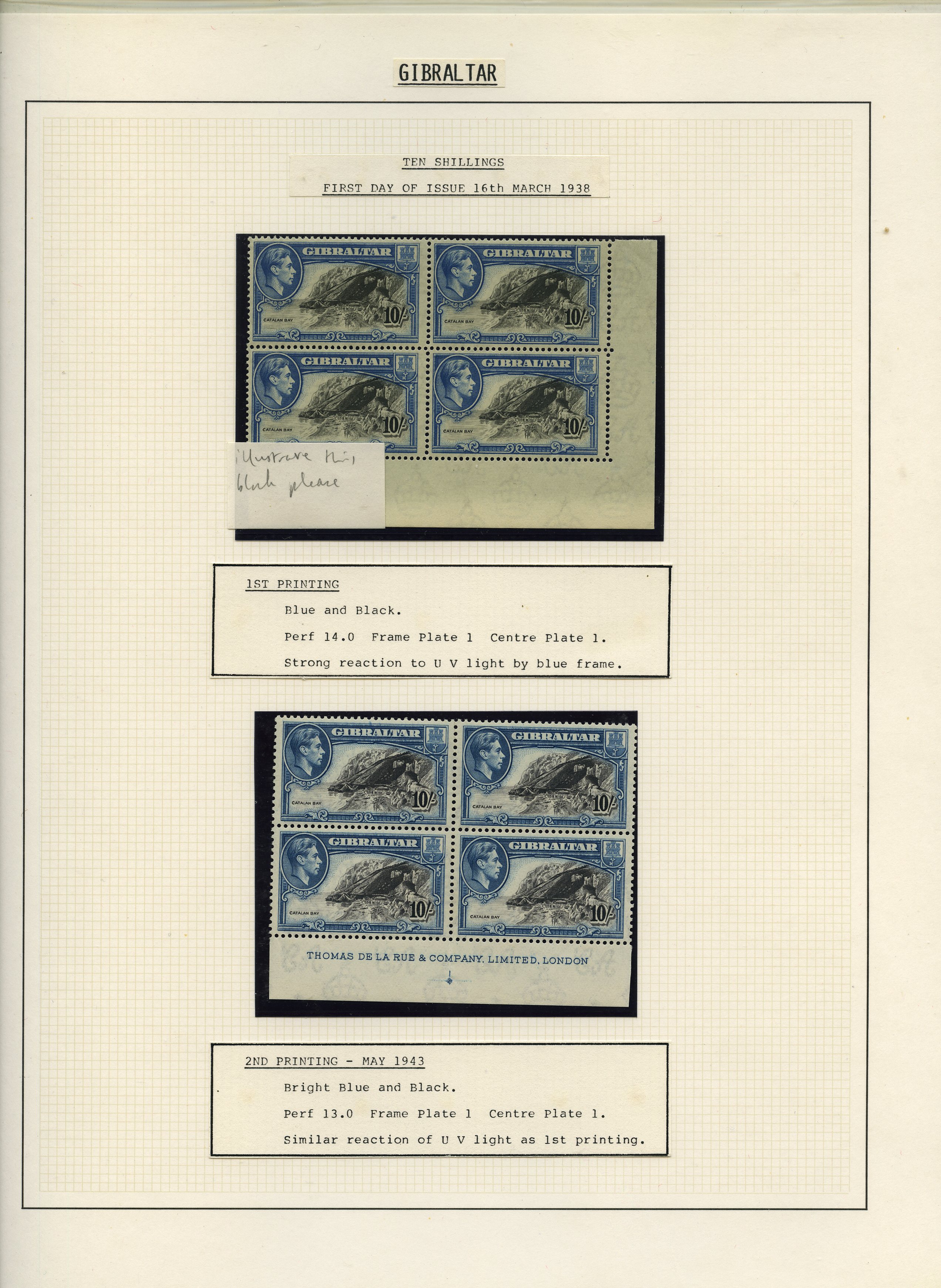 1938-51 10/- black and blue, the four...