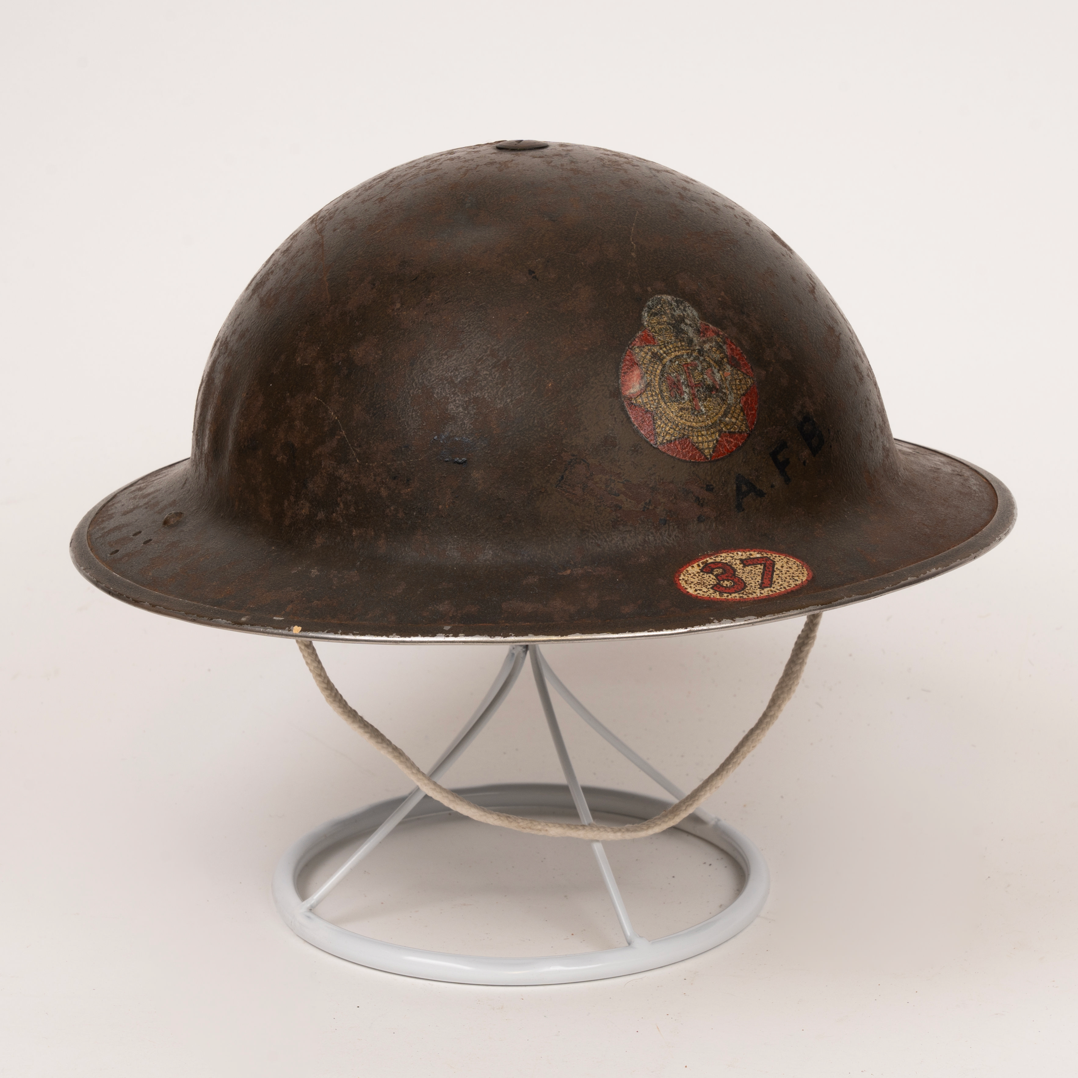 Two steel helmets, Home Front interest, National Fire Service,  Belgium helmet