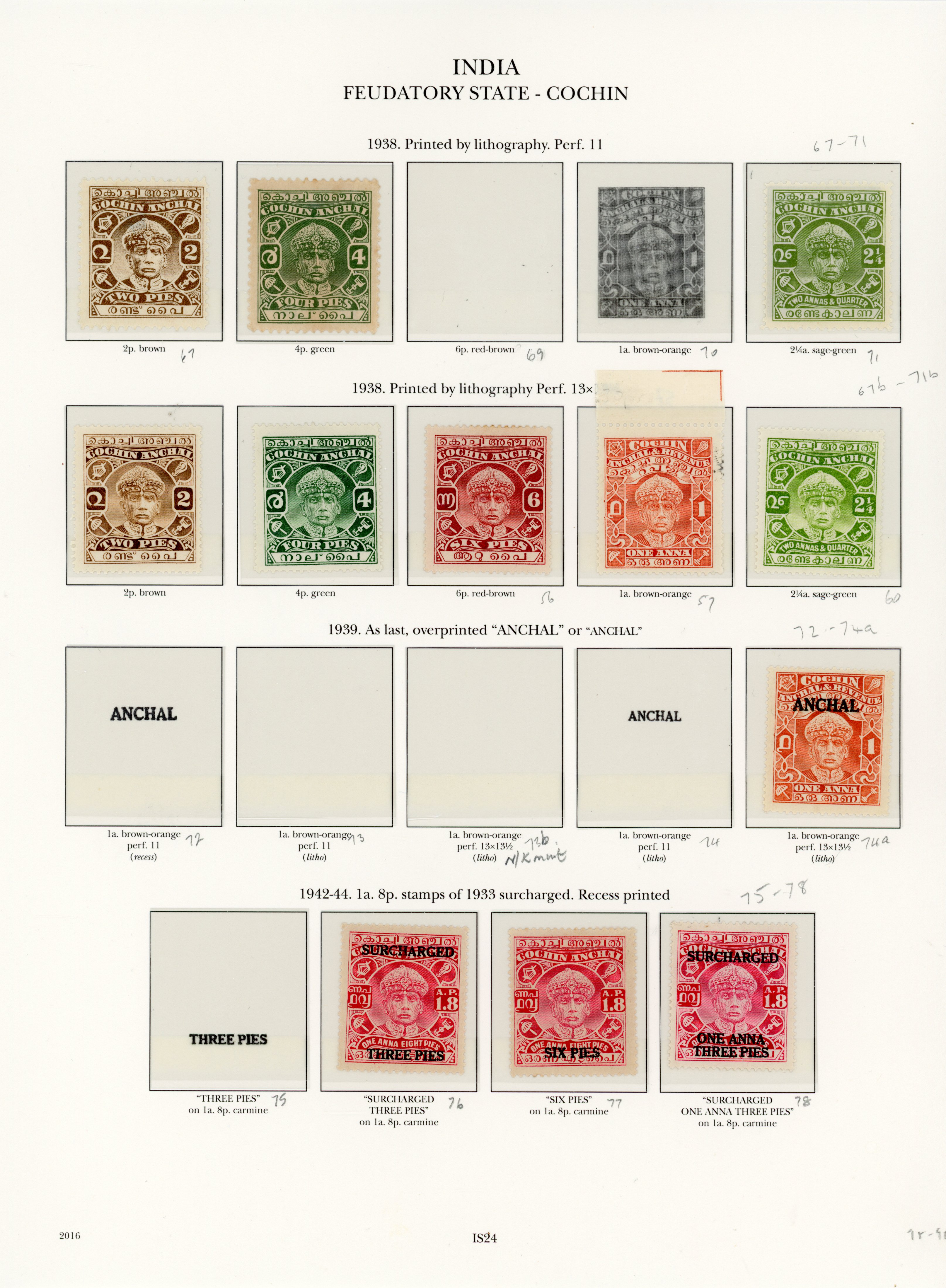 IFS Cochin KG VI collection mint