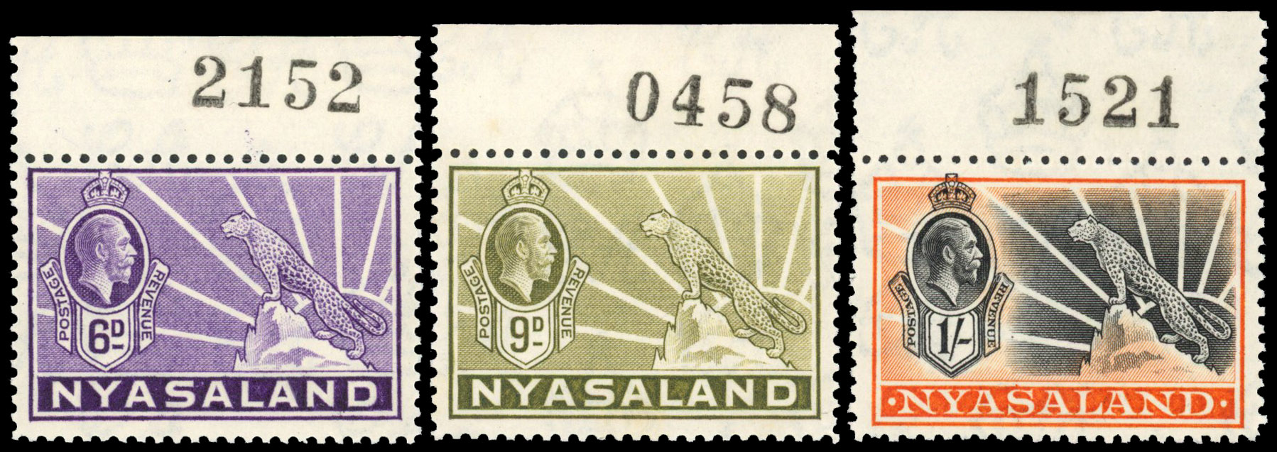 Nyasaland 1934 Leopard set of 9 to 1s