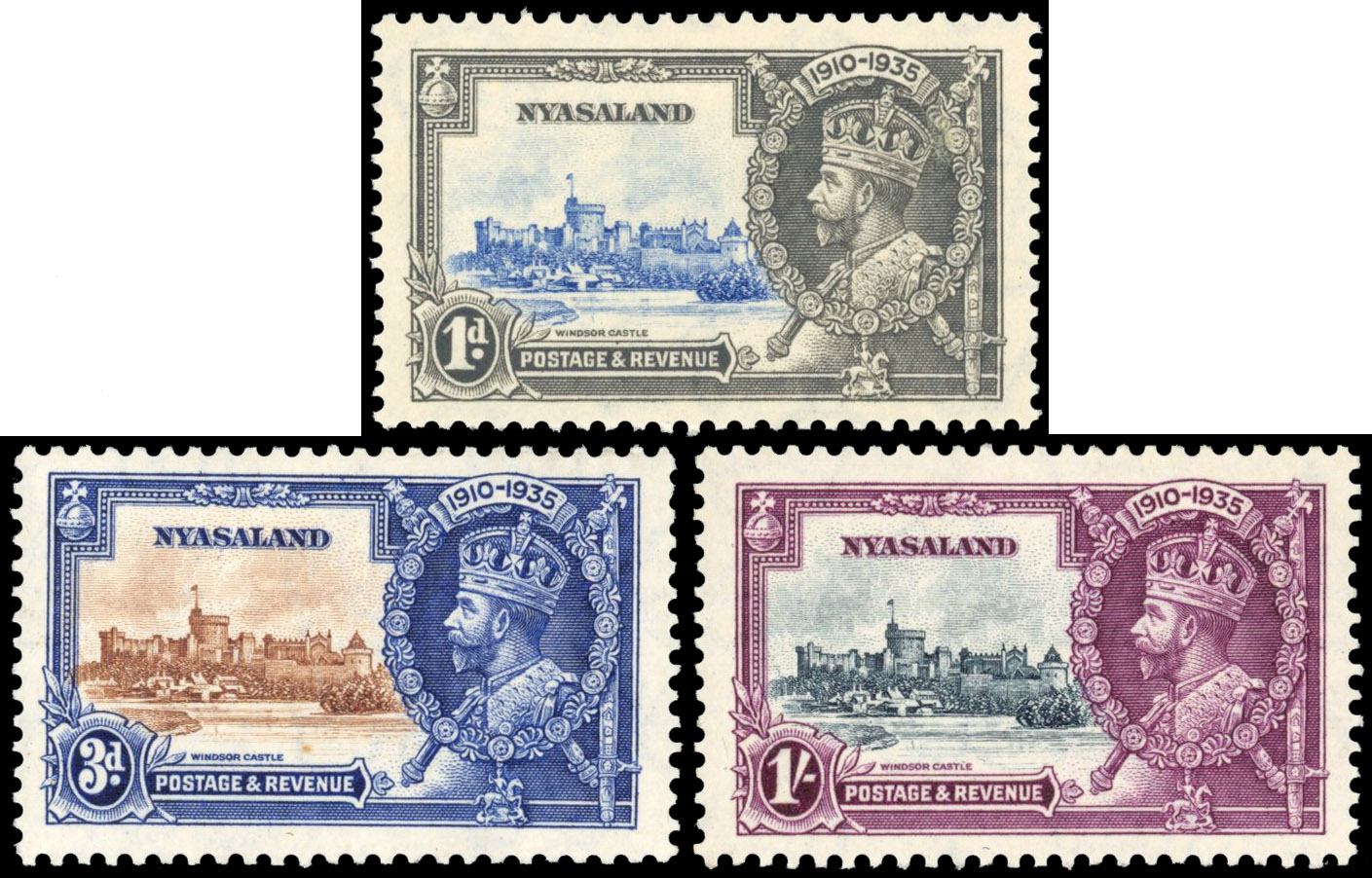 Nyasaland SG 123k-126k 1935 Jubilee kite and vertical log 'set' mint