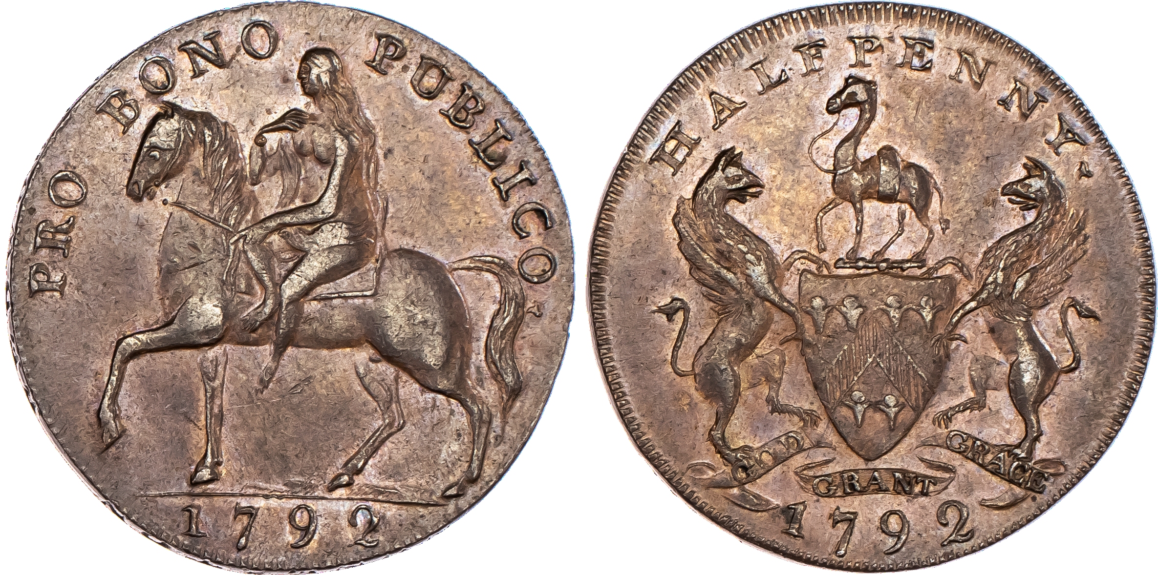 Nuneaton, mule Halfpenny 1792, Lady Godiva...