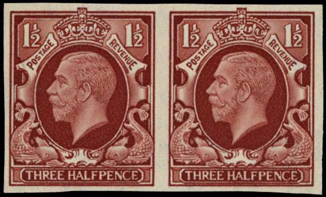 1934 1½d red-brown, imperforate horizontal pair, full unmounted o.g., very scarce. Photocopy of BPA Certificate (2009),...