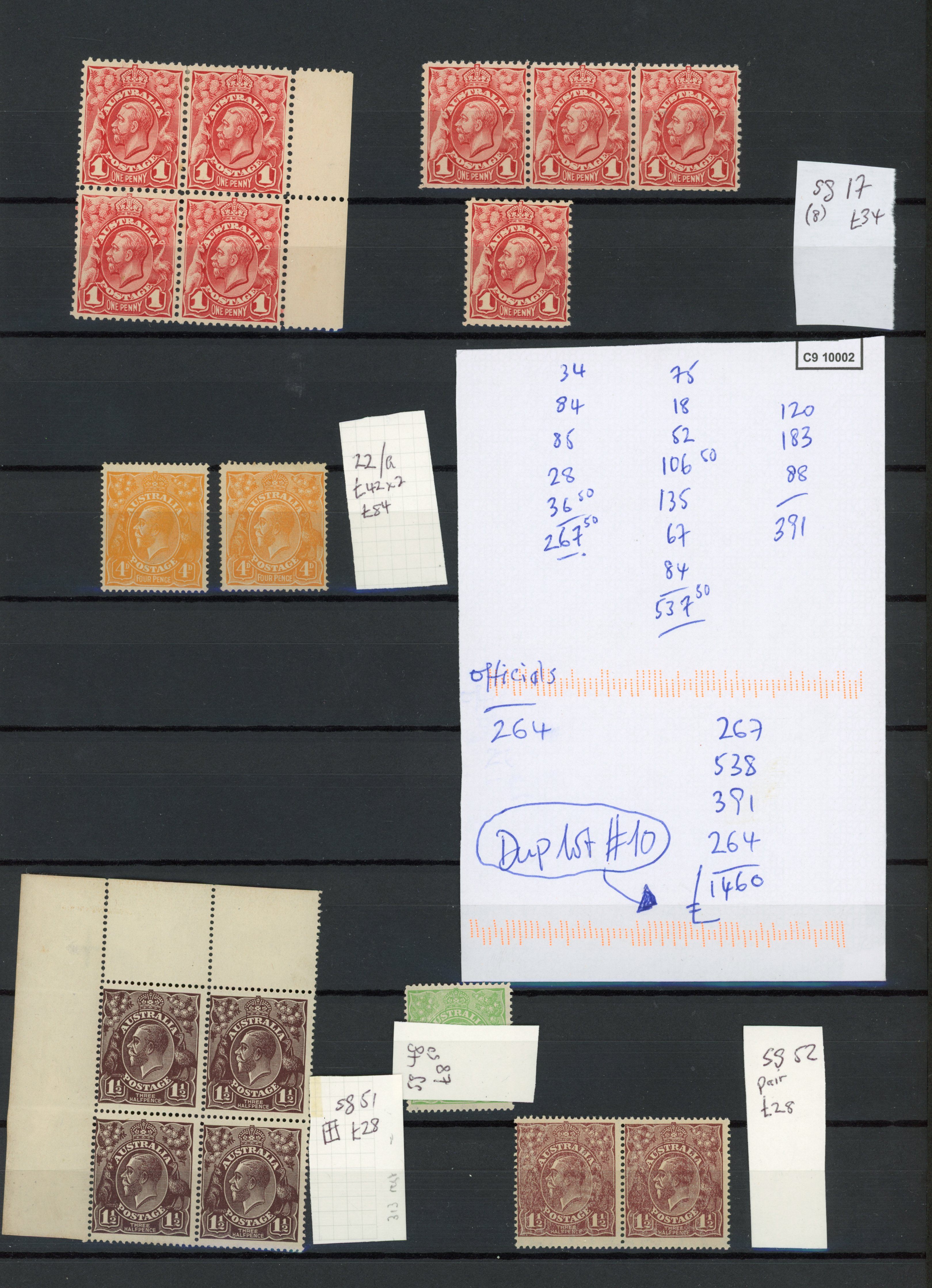 Australia: KGV heads predominately mint range with values to 1s4d arranged on large stockcards