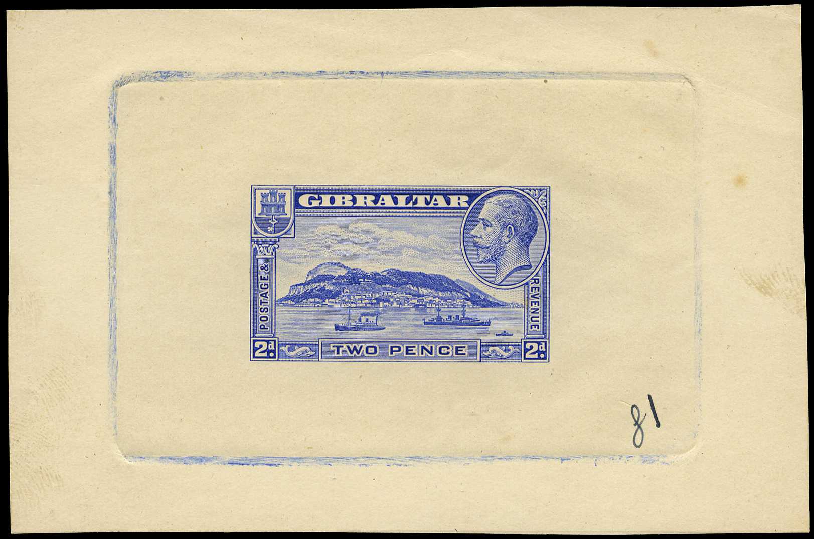 1931-33 "Rock" 2d blue proof on...