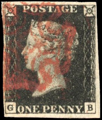 GB 1840 1d black Plate 3 (GB) red Maltese Cross SG 2