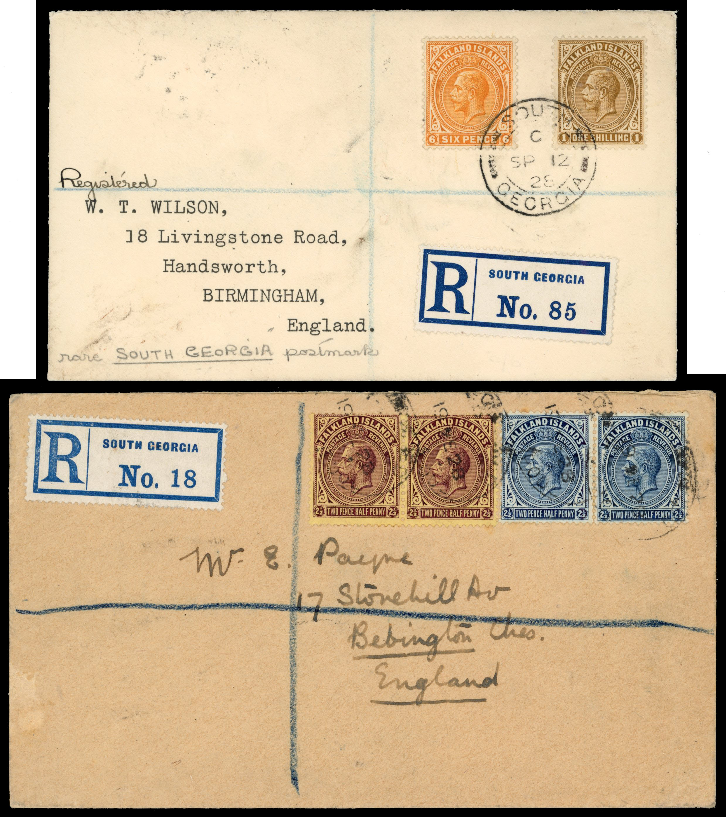 † FID 1928 two South Georgia philatelic covers
