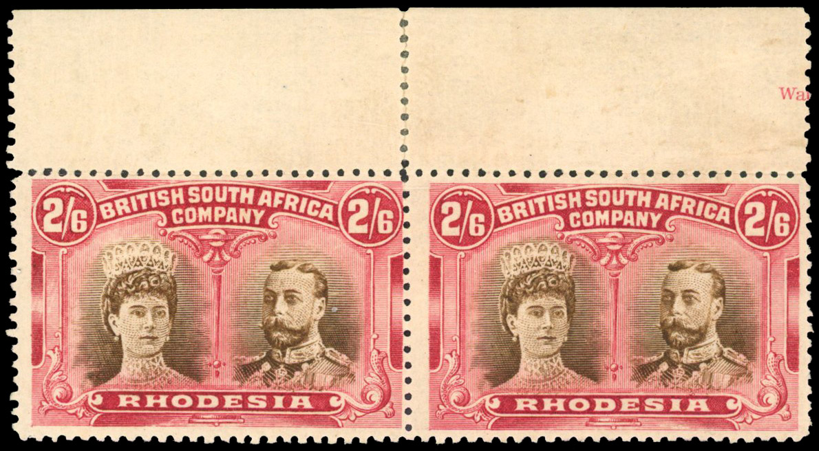 RSC E 2s6d deep brown and brown-lake pair, #2 gash in ear mint