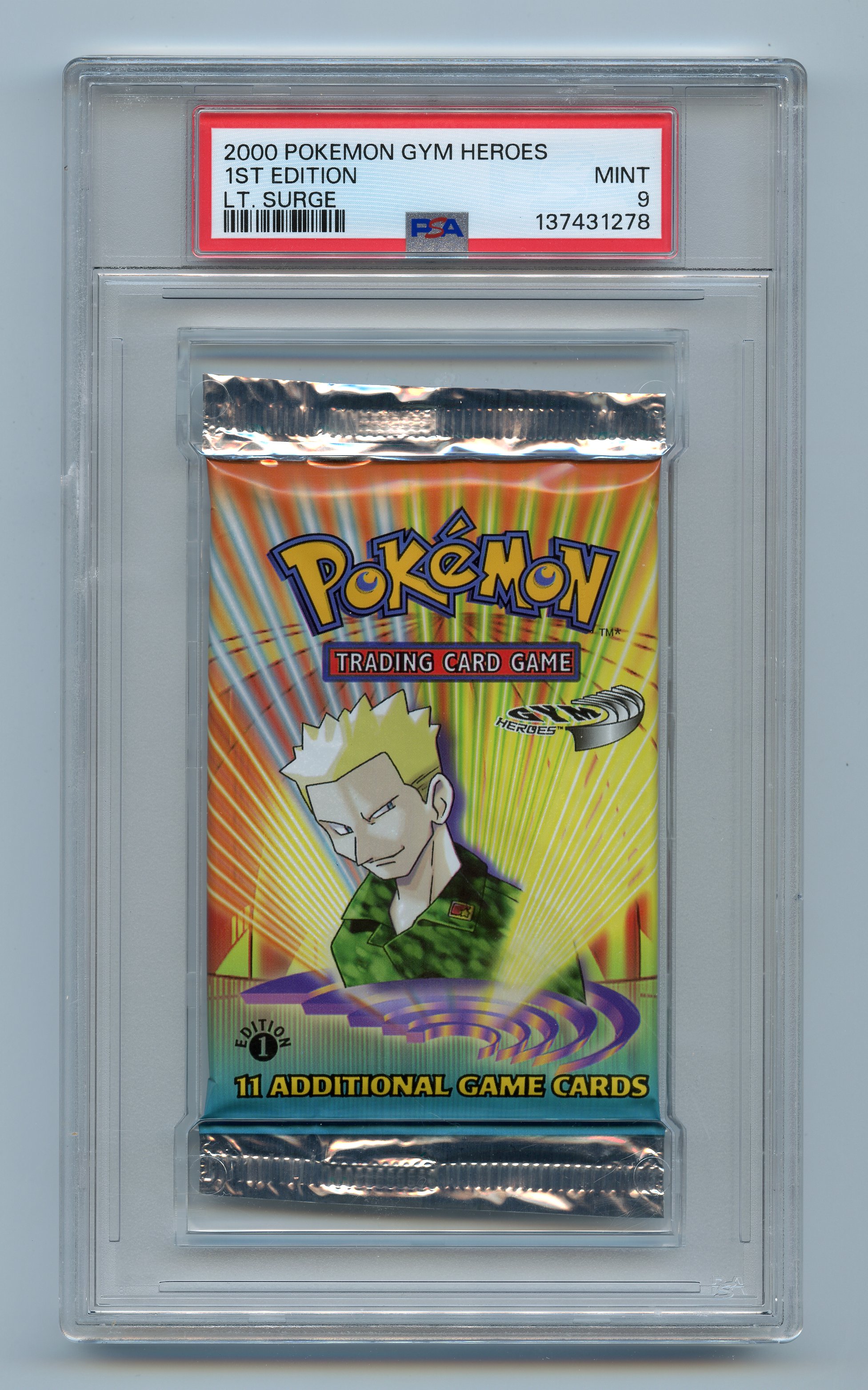 PSA 9 Gym Heroes 1st Edition Booster Pack - Lt. Surge Artwork
