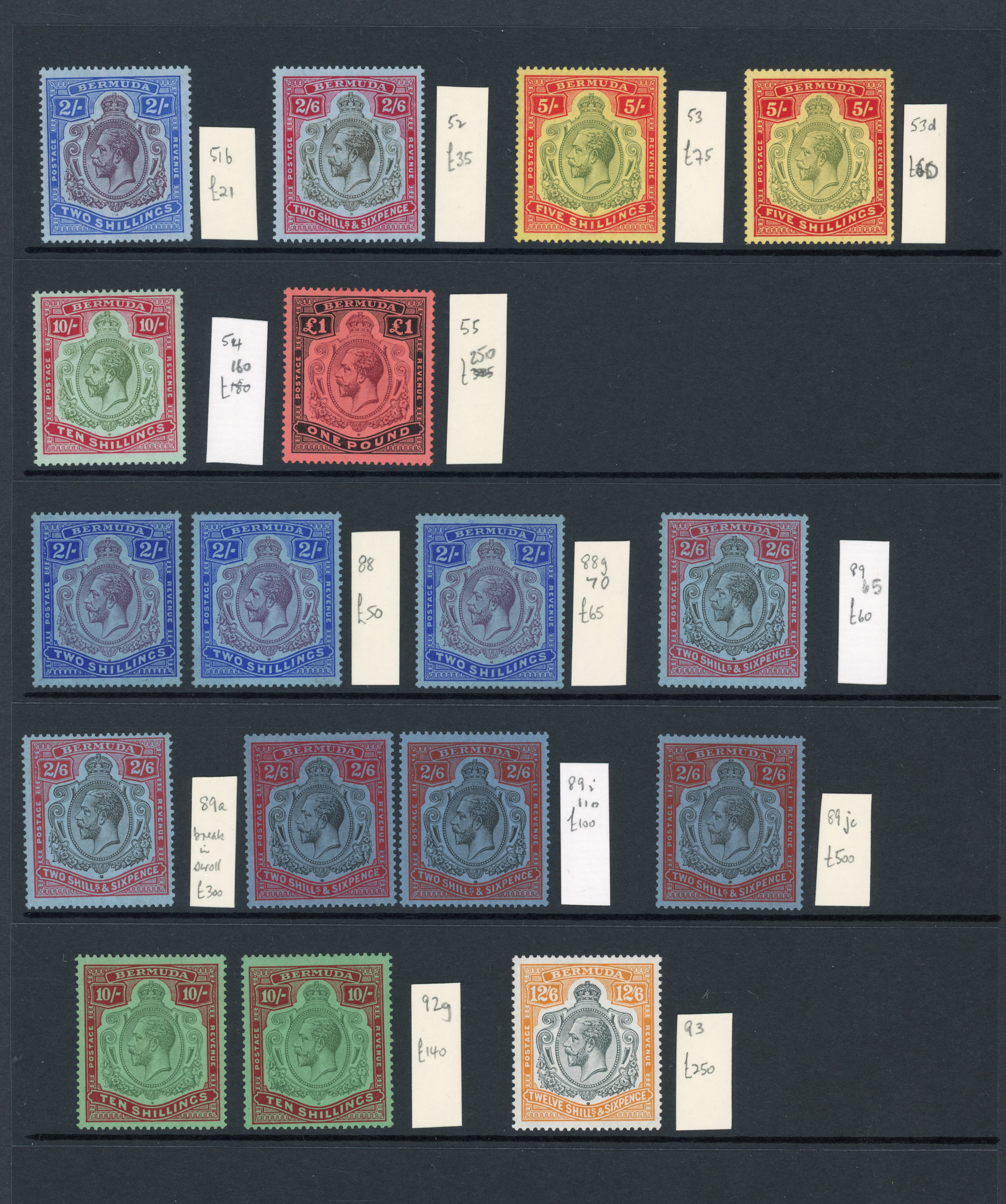 Bermuda 1918-32 Key plates mint selection arranged on a Hagner sheet