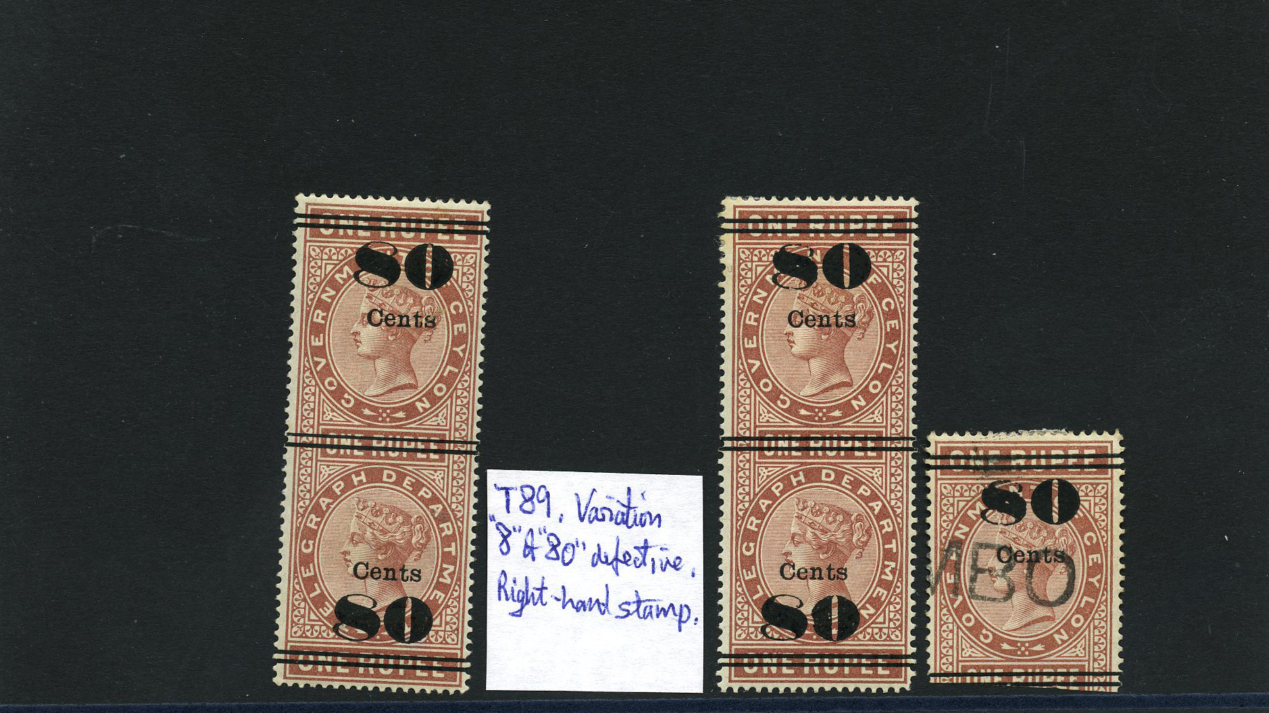 1882 80ct on 1r red-brown (Type T6)...