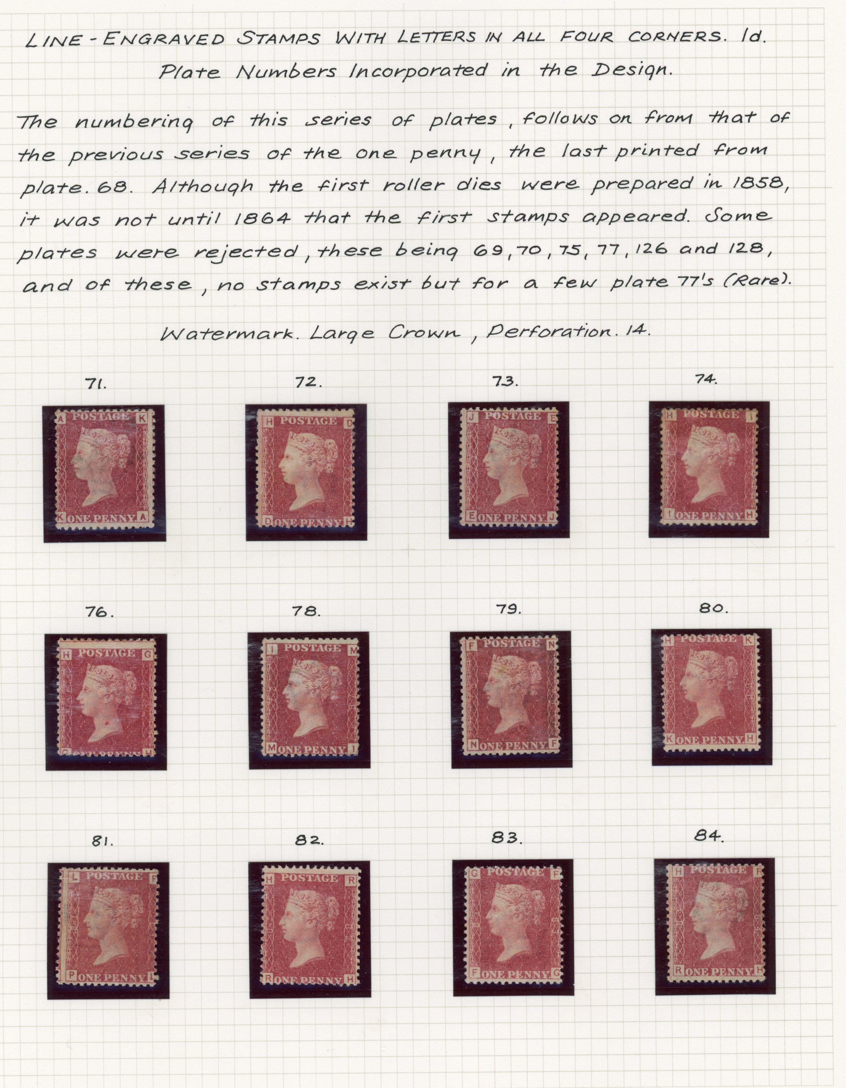 1858-79 1d Rose-red “Plate Number Issue” Pl.71-225