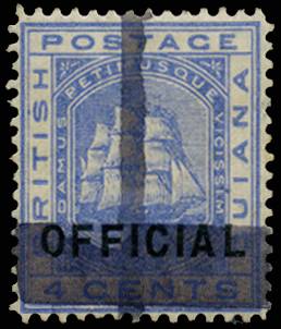 BR GUIANA SG 144 1878 (23 Nov) (1c) on 4c OFFICIAL prov lpog