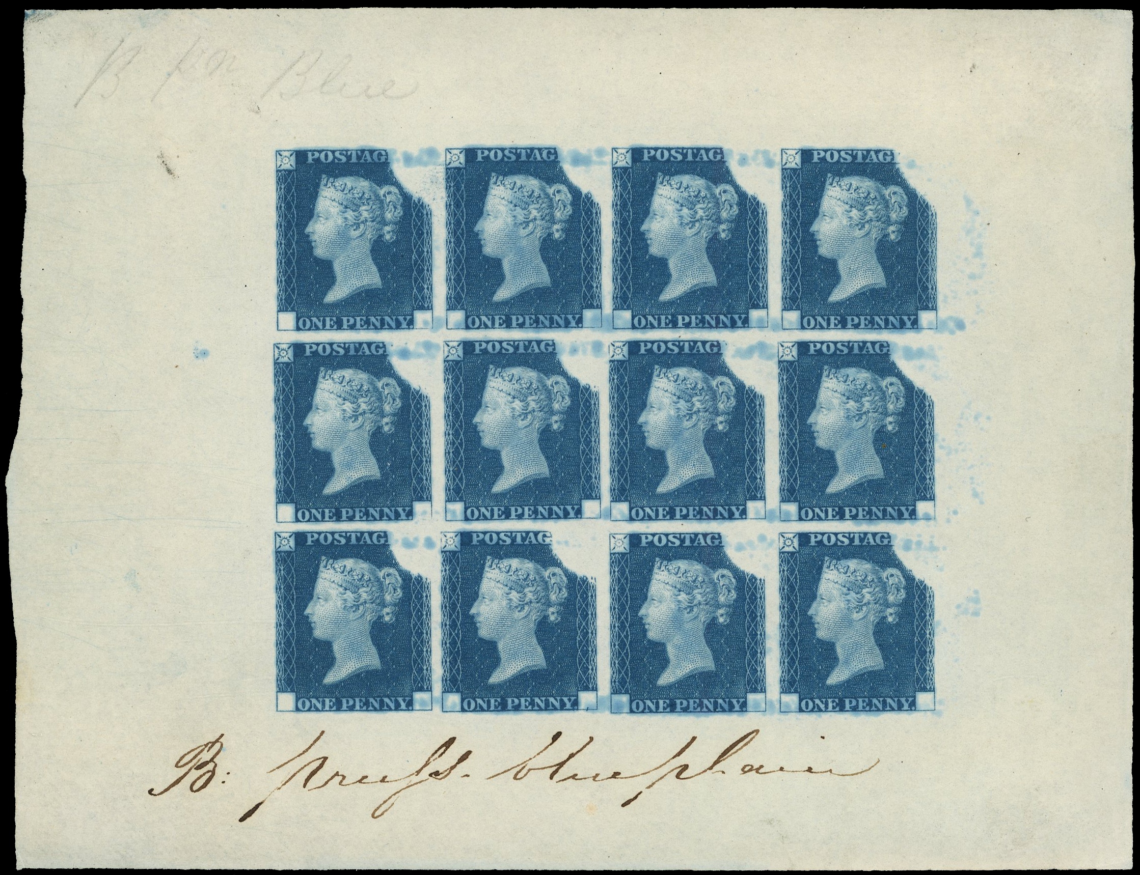 1840 1d Rainbow Trials (State 3b) complete sheet of twelve