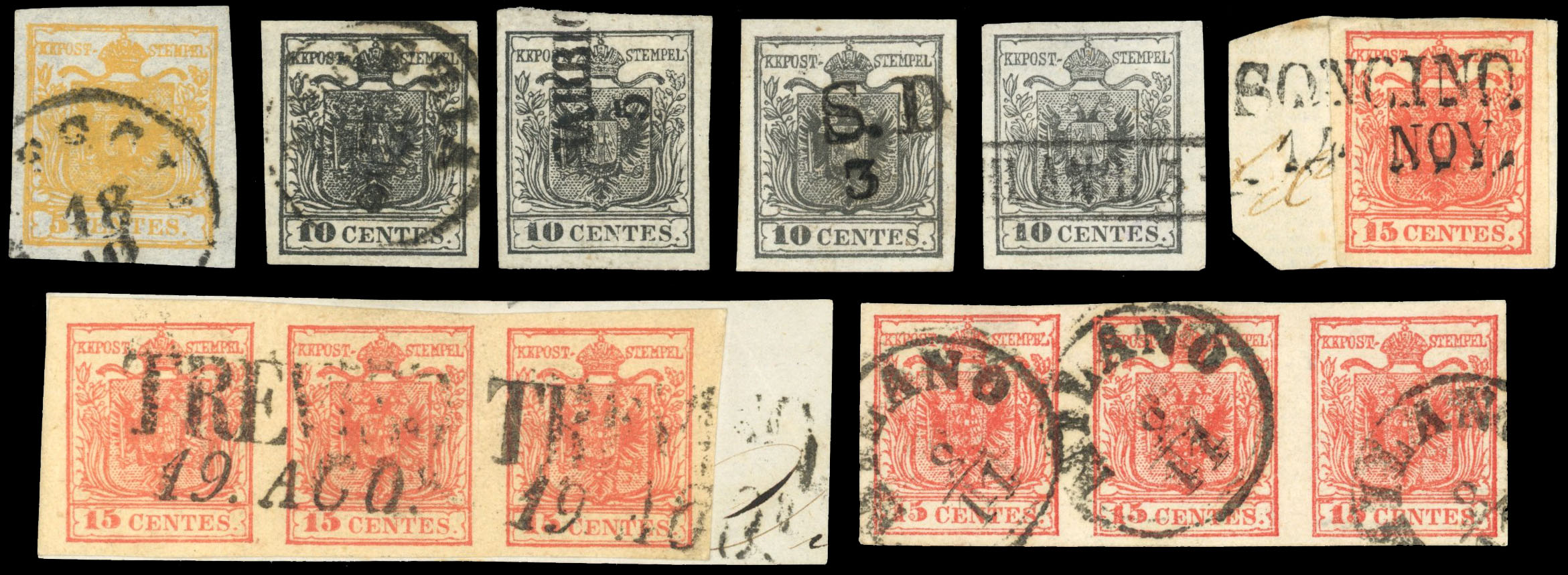 Italian States 1850-60 used collection on five stockcards