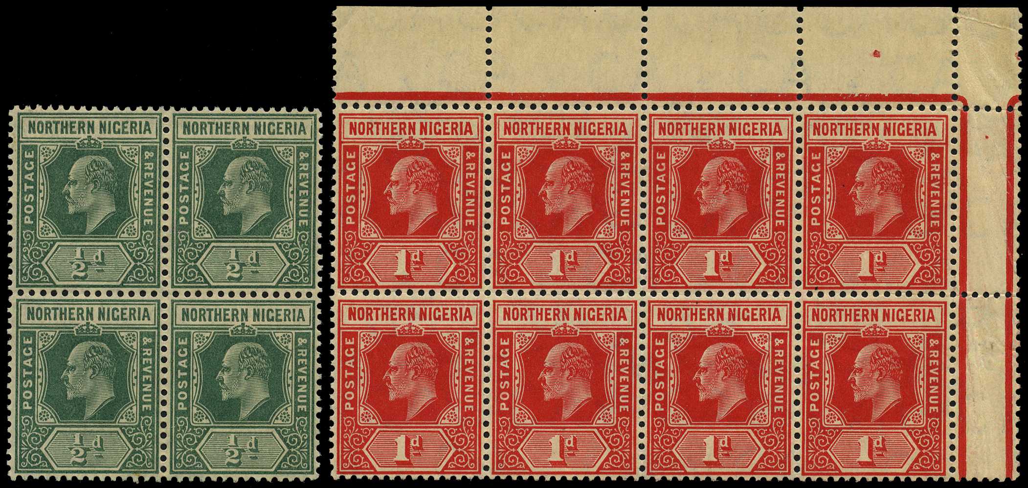 1910 ½d green and 1d carmine, unmounted...