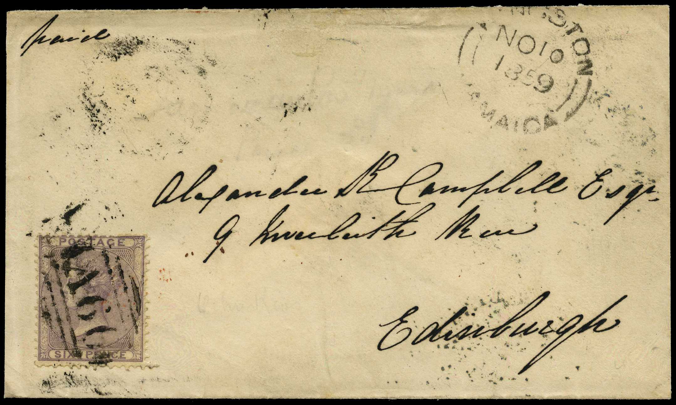 GB USED ABROAD: 1859 Ocho Rios “A60”...