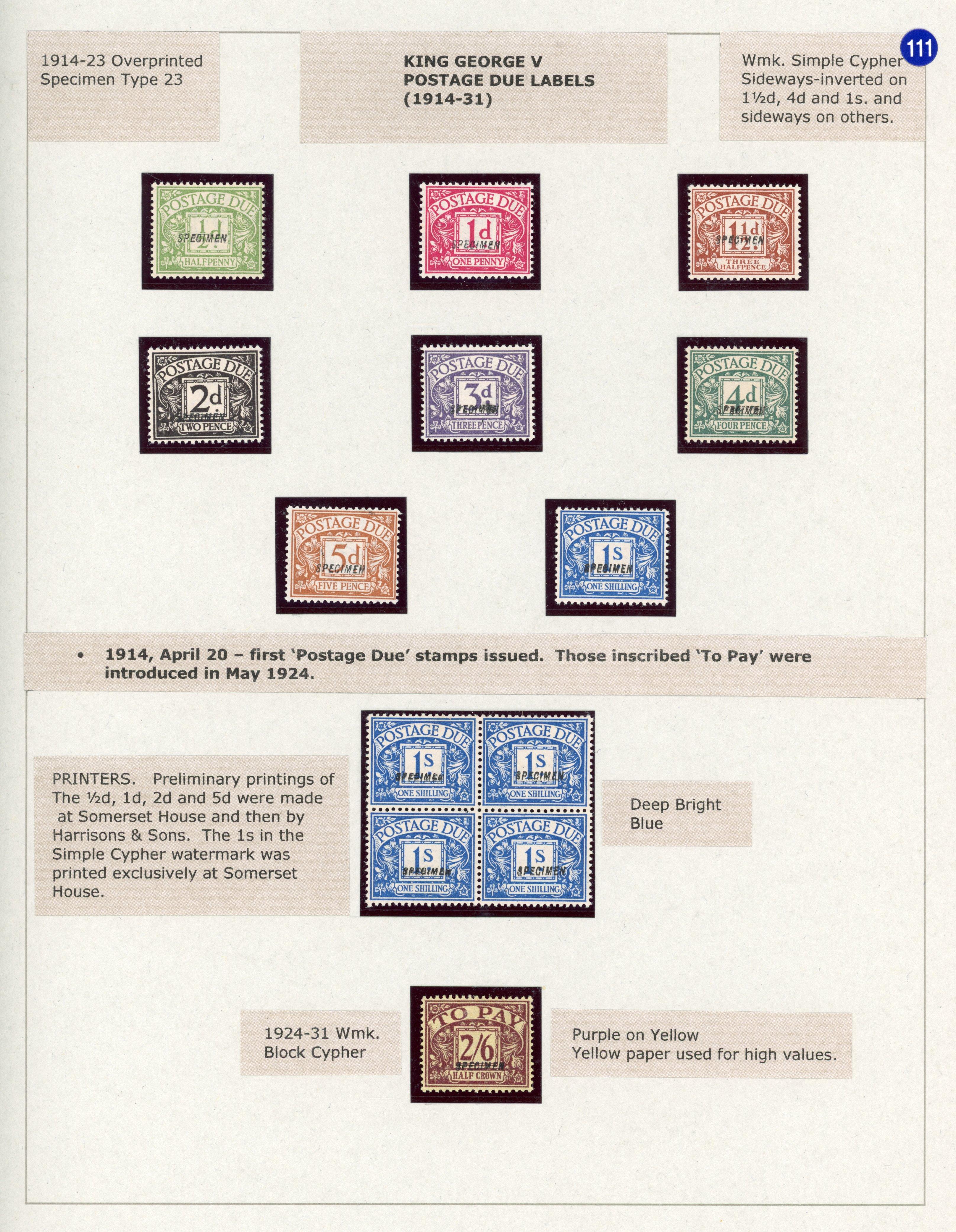 GB 1914-31 postage due selection mint