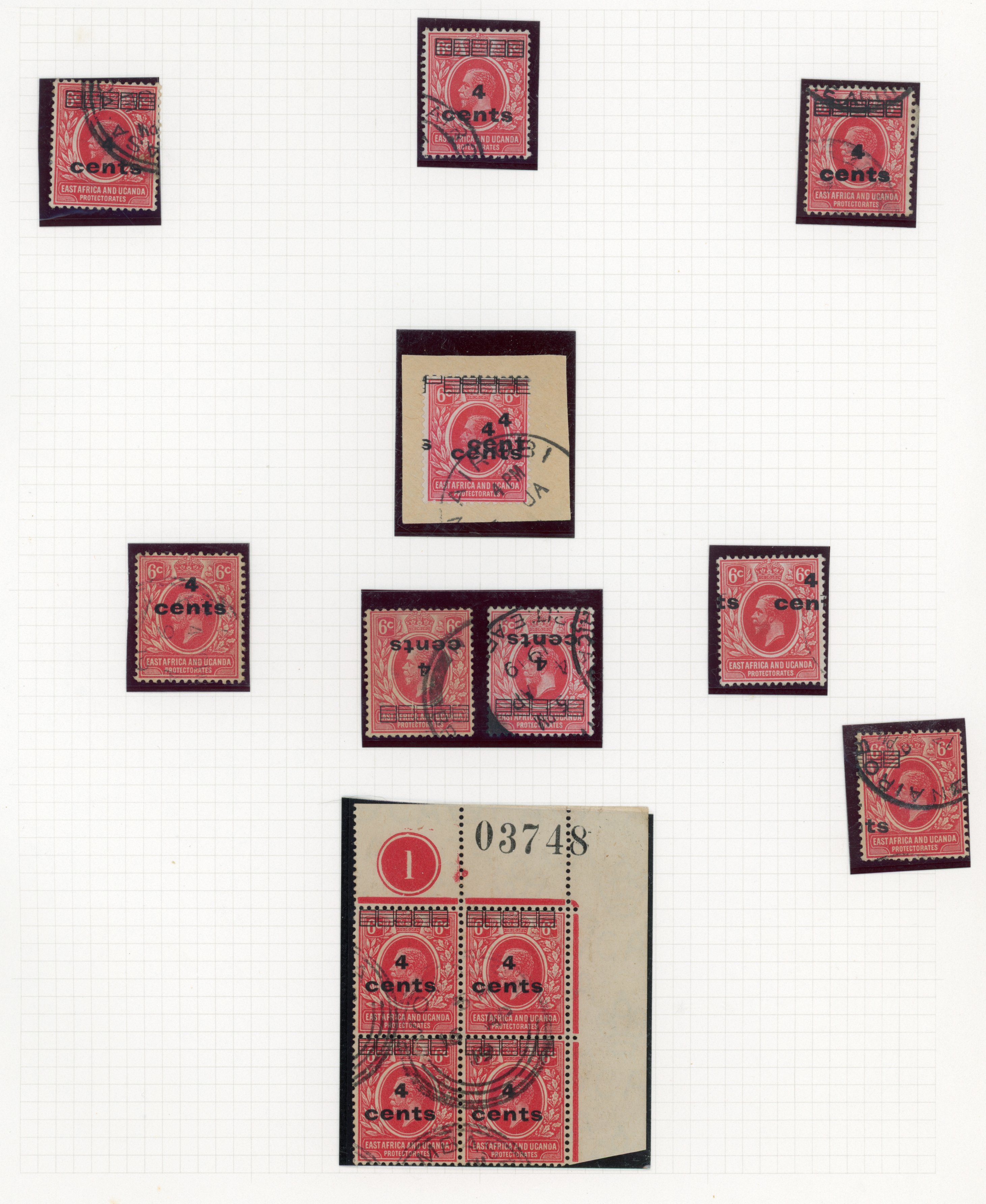 KUT SG 64 and varieties 1919 4c on 6c group used