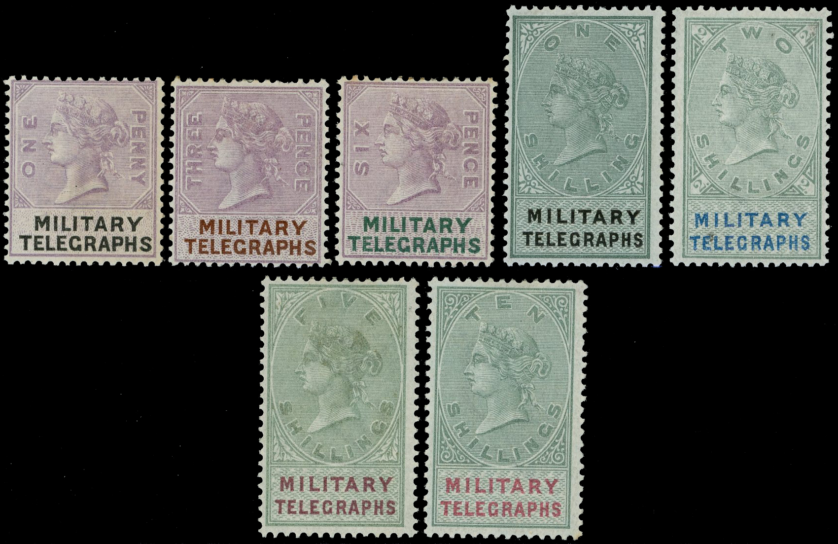 Military Telegraphs 1884 short set of 7 to 10s