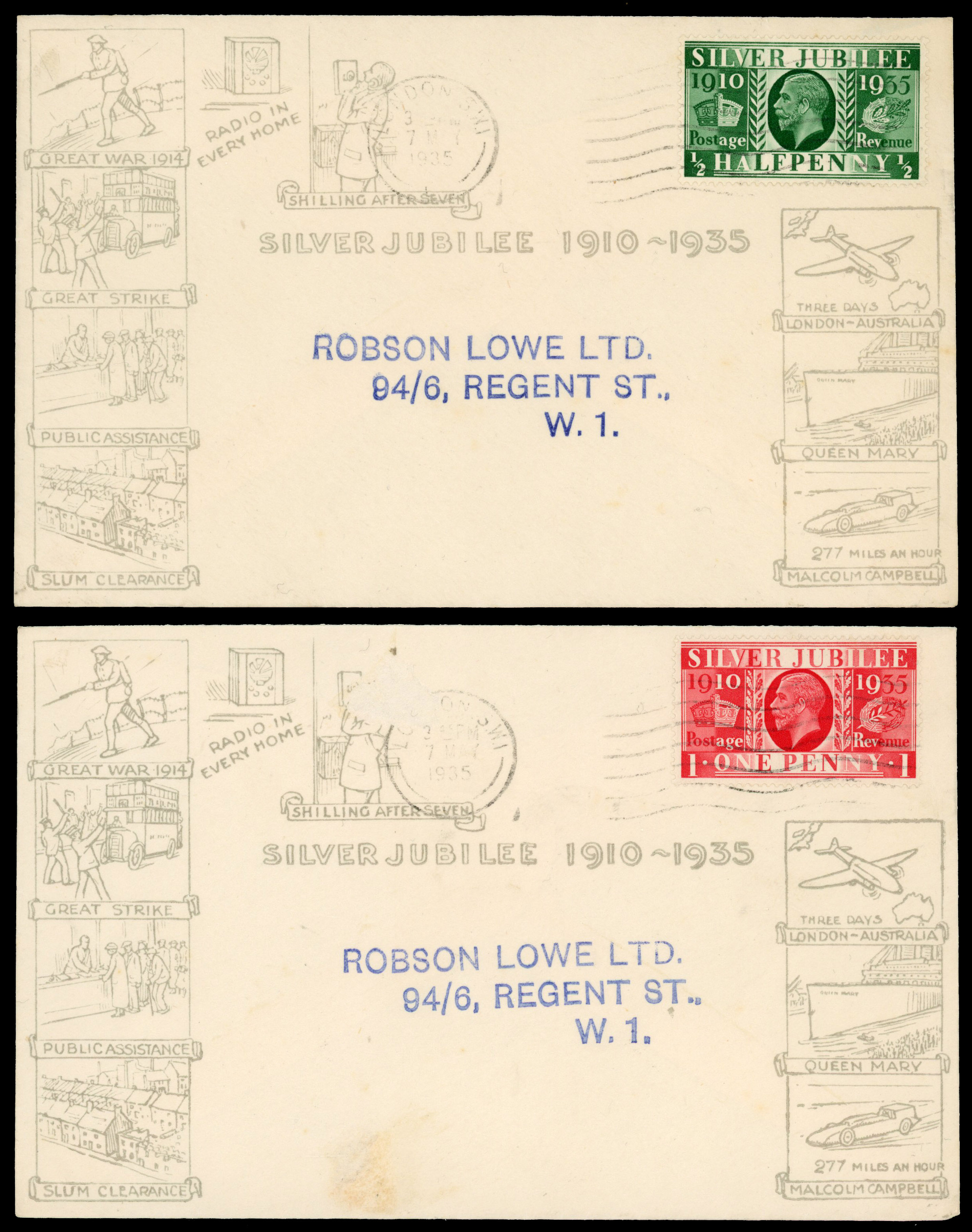 1935 ½-2½d Silver Jubilee. Very fine set of four illustrated commemorative envelopes,