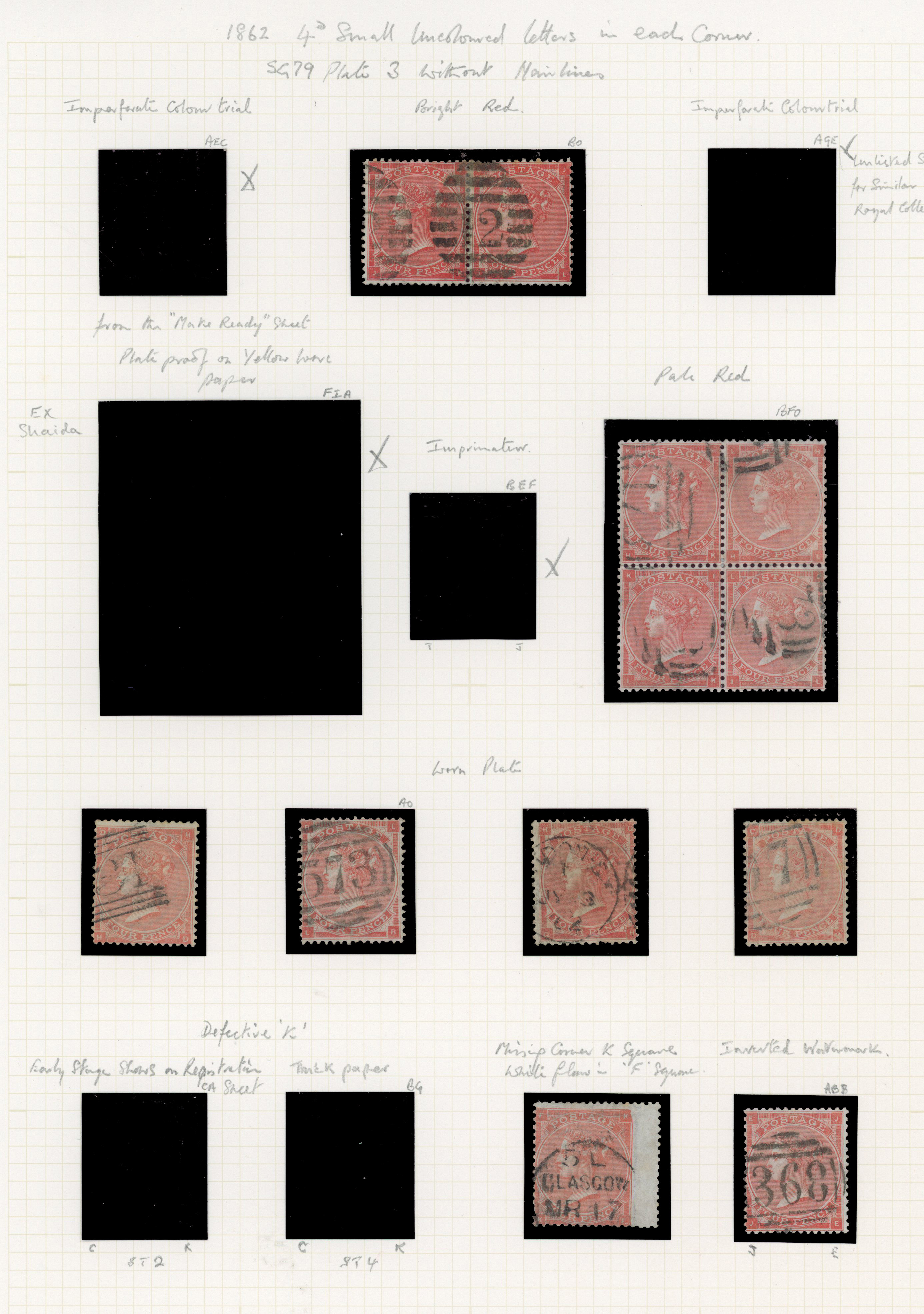 1862 4d Bright red Pl.3 (SG79/80, without hairlines). A fine group of twelve used examples and three covers