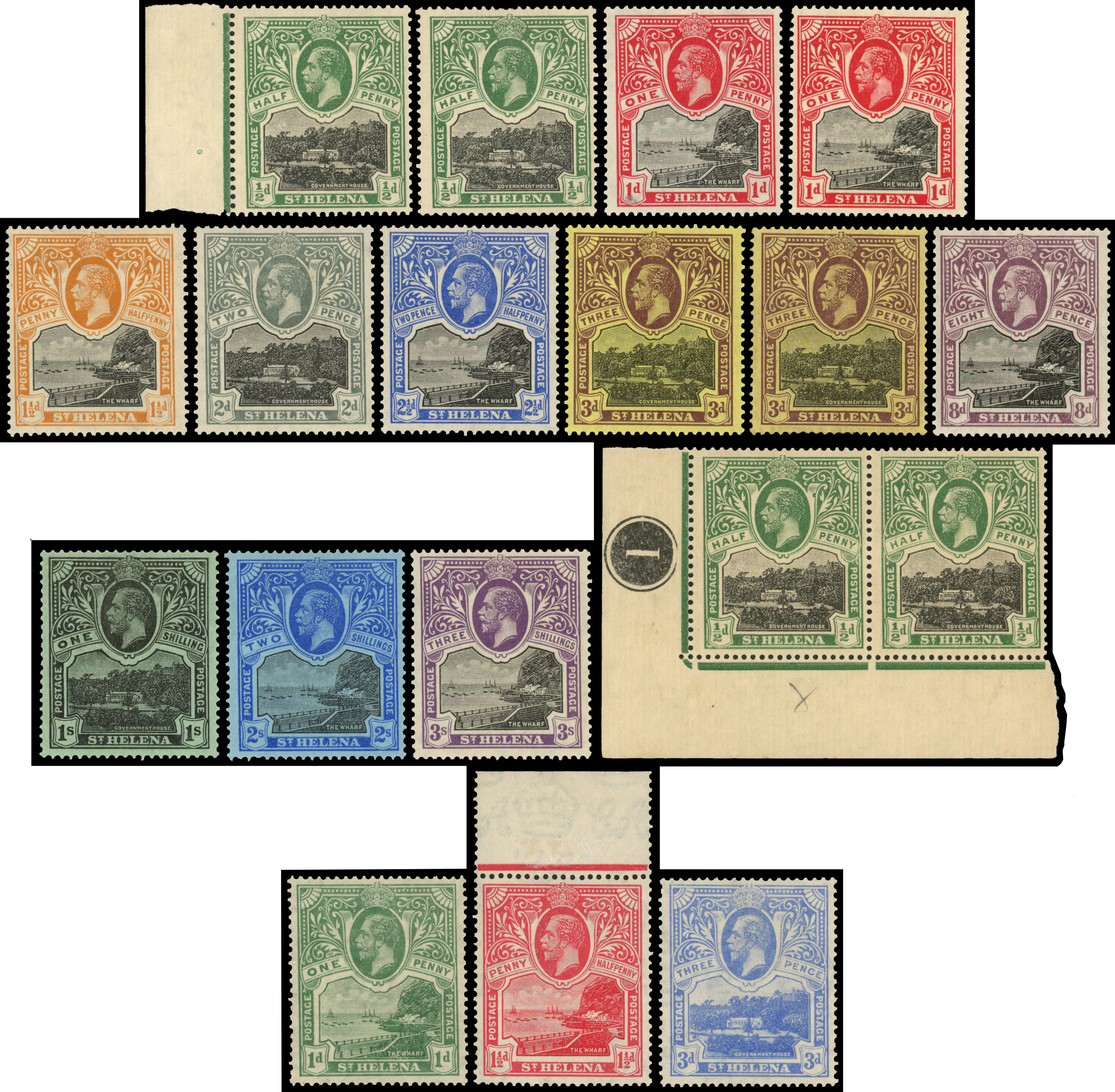 St Helena 1912-16 range to 3s