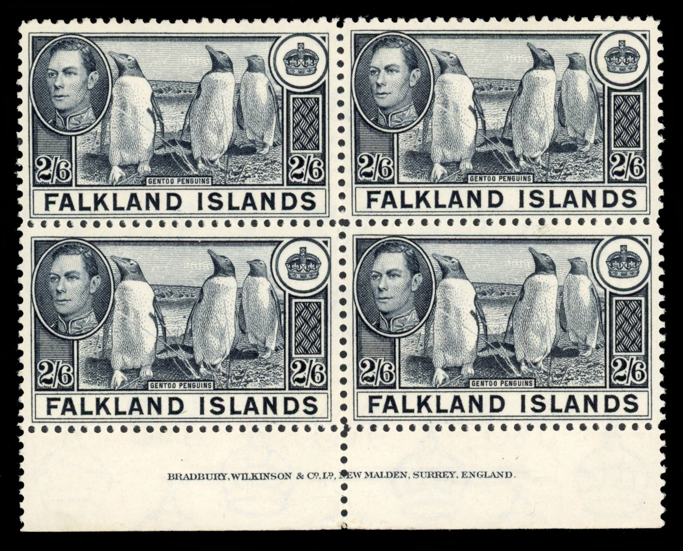 SG 160 1938 2/6d violet-slate imprint block mint