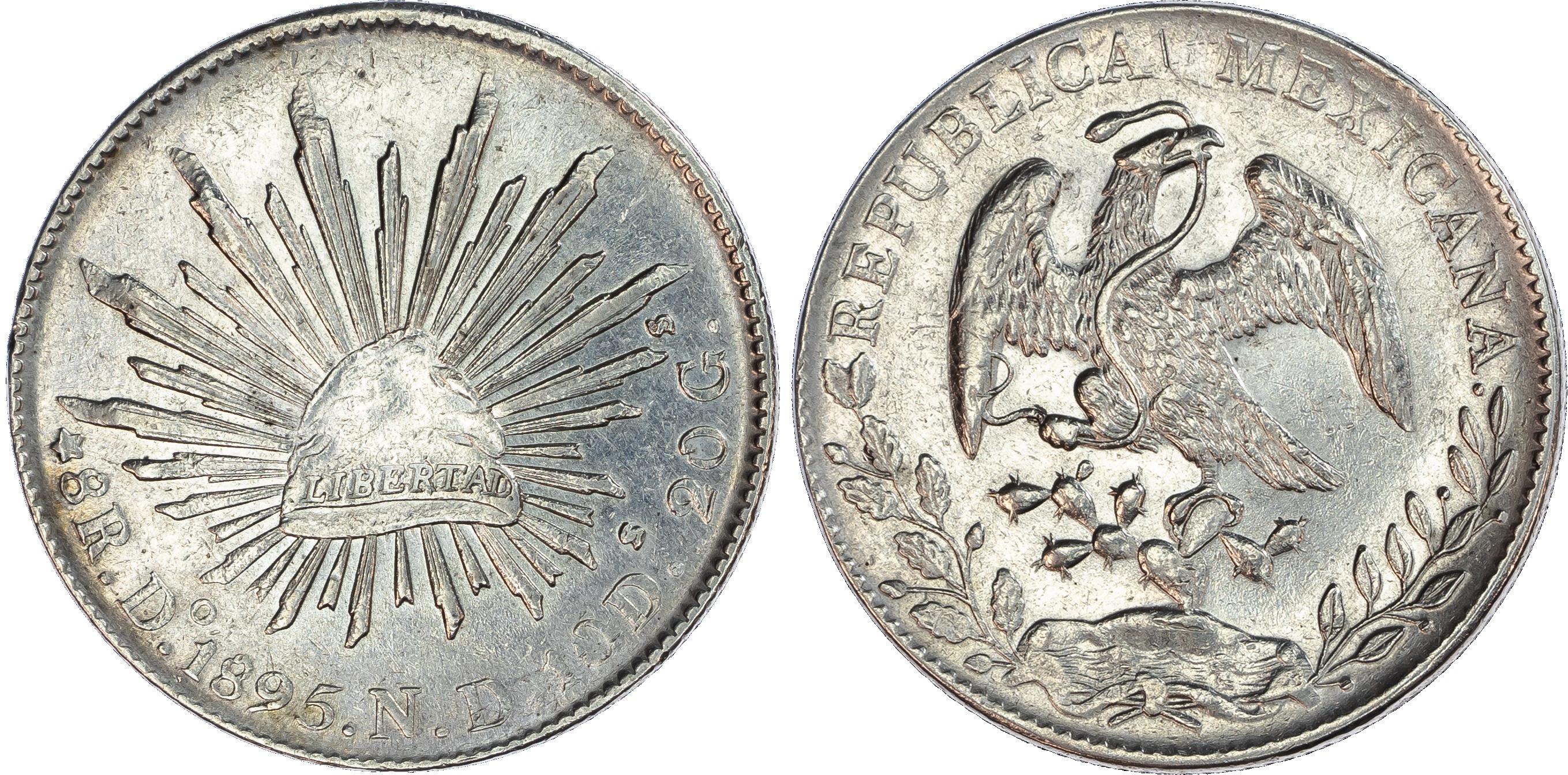 Mexico, silver 8 Reales, 1895, Durango mint, 27.15g.