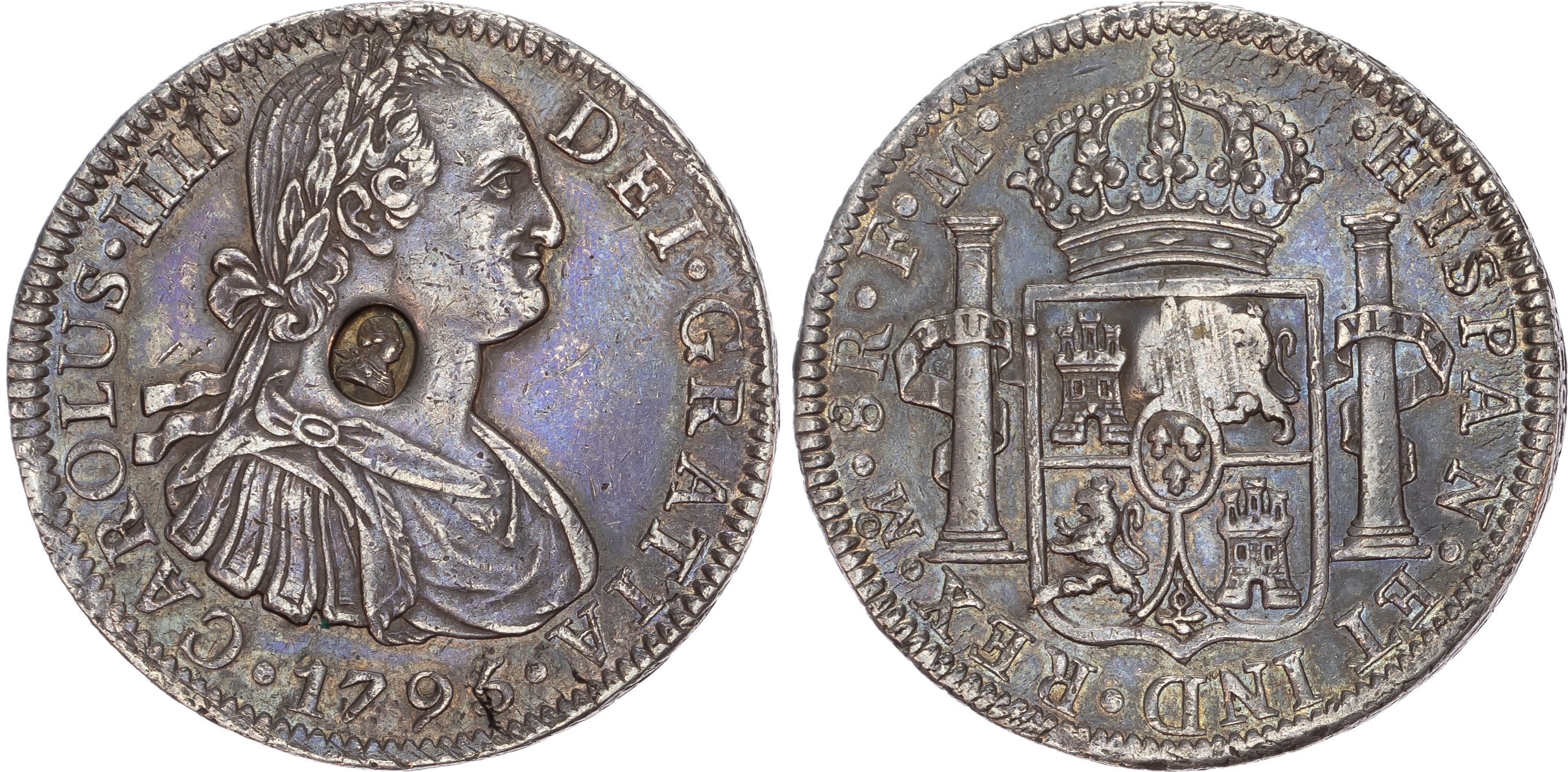 George III (1760-1820), Emergency Issues (1797-1799), Oval-Countermark Dollar (8-Reales), 1796