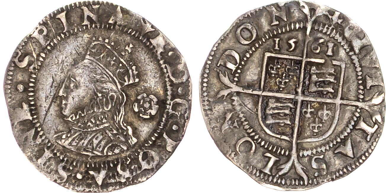 Elizabeth I (1558-1603) Threehalfpence, 1561, third and fourth issues, large flan, mintmark pheon.