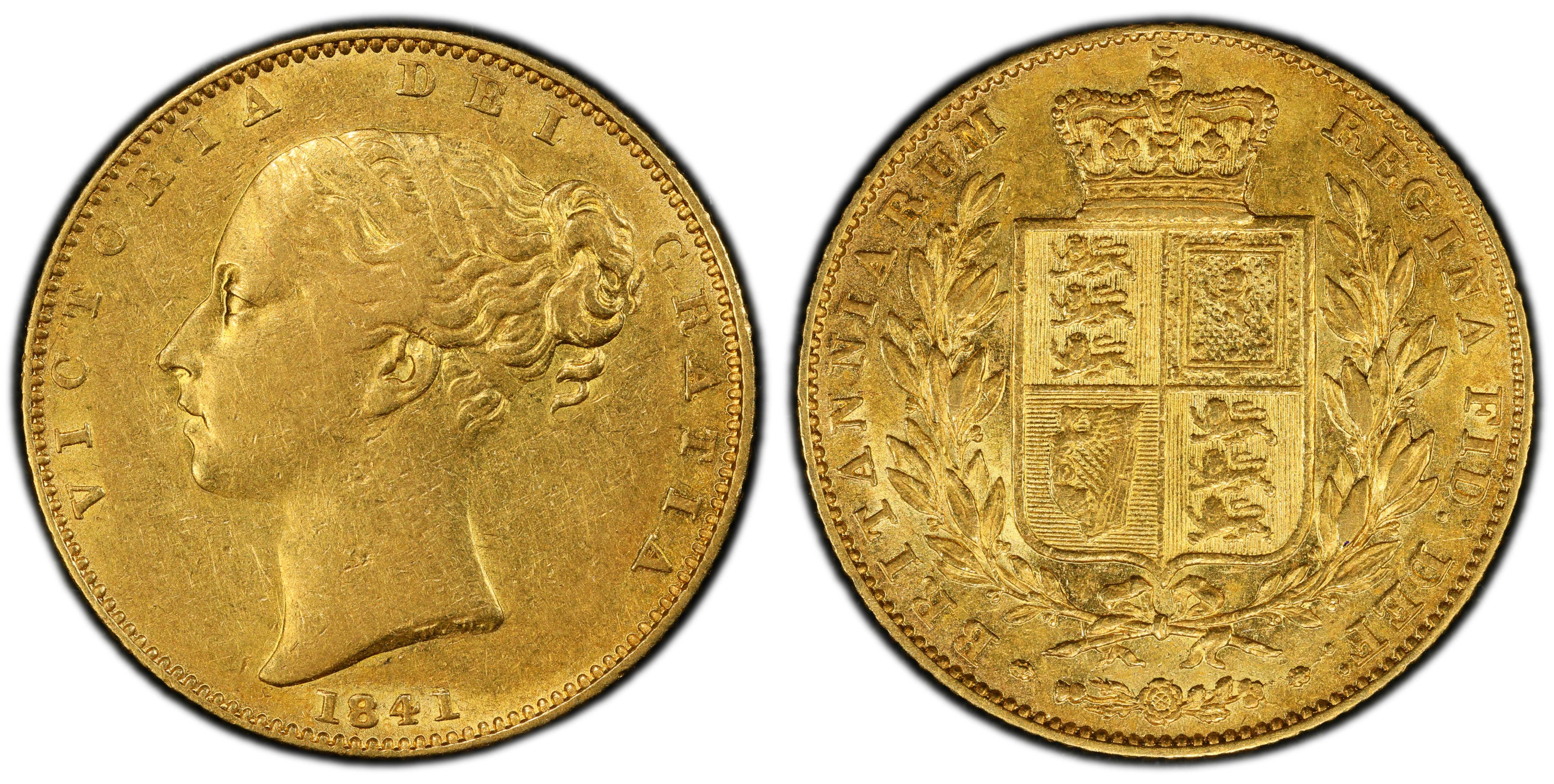 Victoria (1837-1901) Sovereign, 1841, normal A's in GRATIA. PCGS AU50