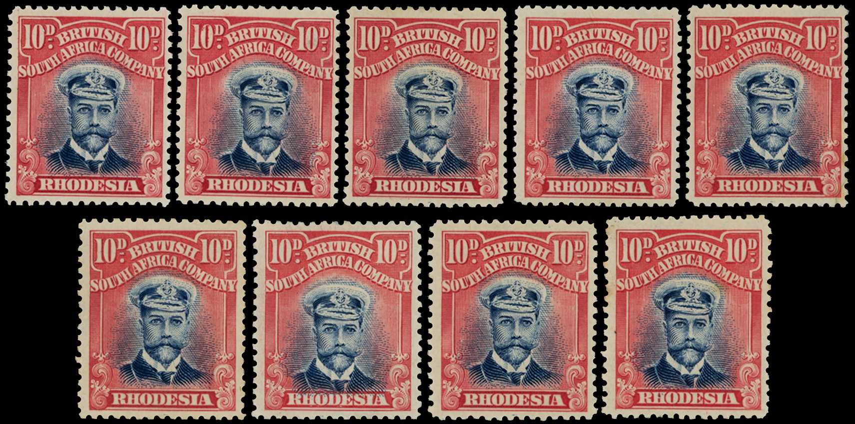 1913-7 10d Head Die II, perf 14. Range of...