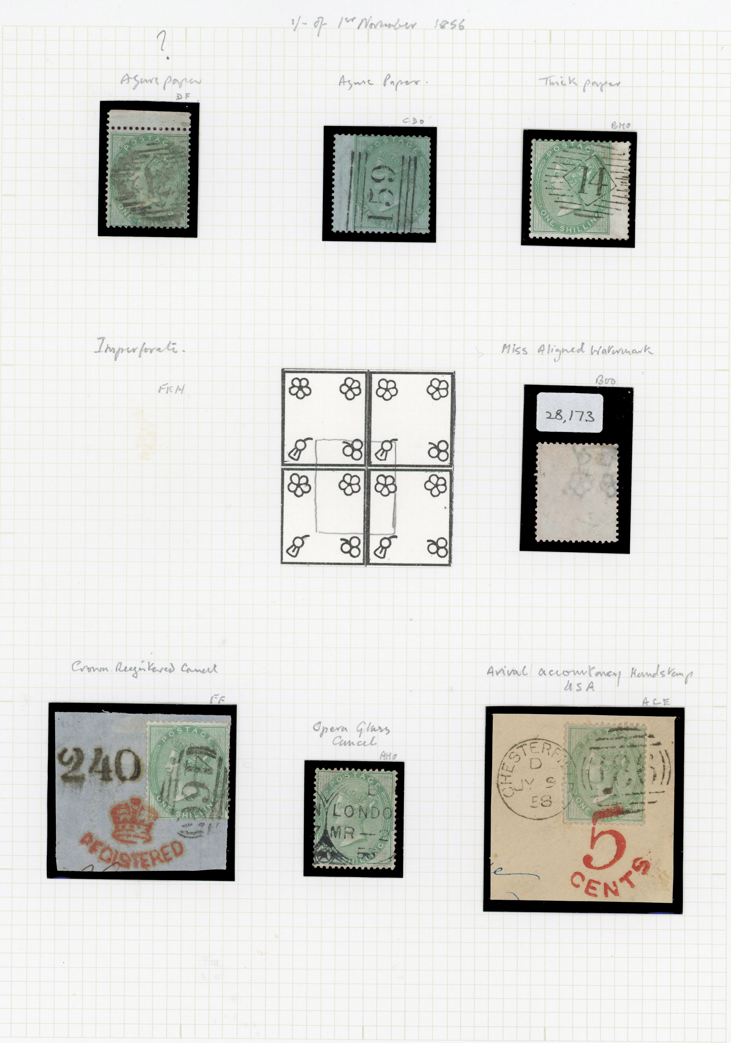 1856 1s Green Pl.1 (SG71/73, Wmk. Emblems). A fine group of twelve used examples