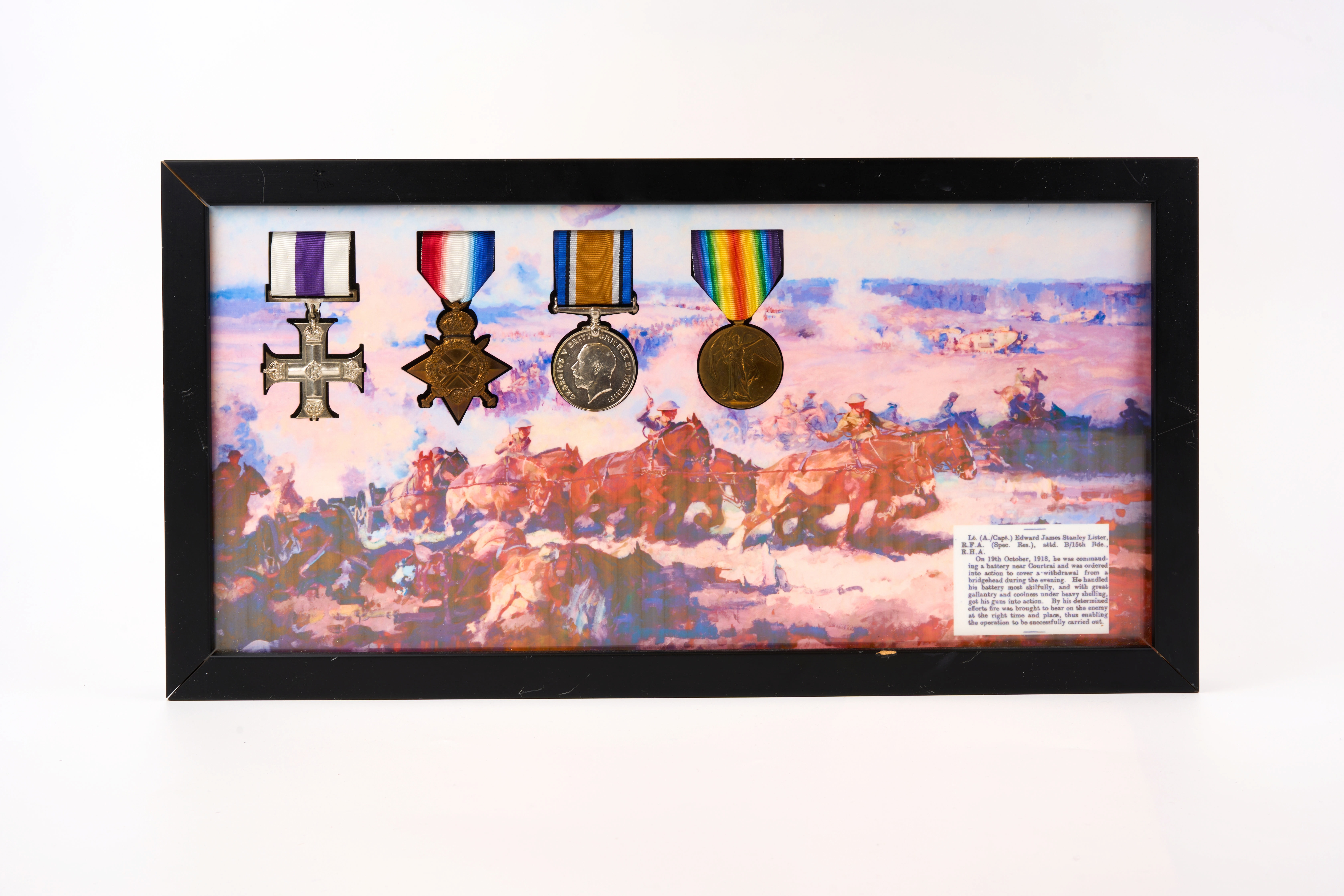 <p>R.H.A. Military Cross “Under Heavy Shelling he bought his guns into action”</p>
