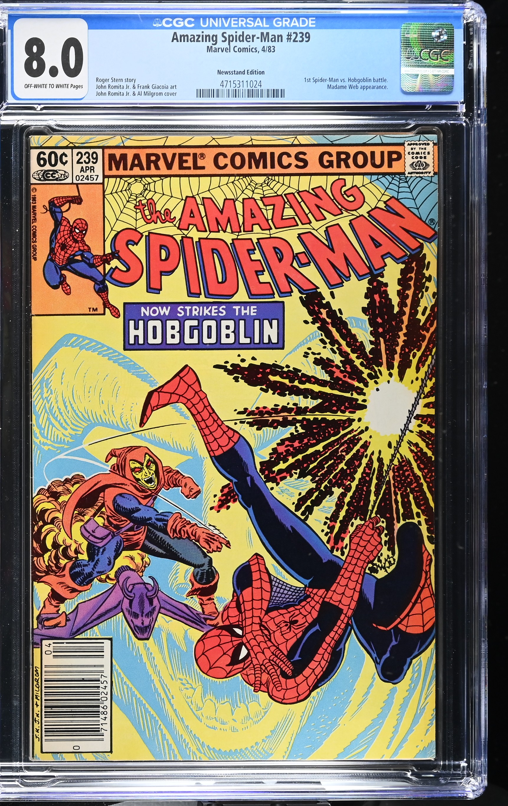 Amazing Spider-Man #239 & #275 CGC 8.0 and 7.5 Hobgoblin Stories NS Ed. (Marvel Comics, 1983-86) Off-White to White Pages