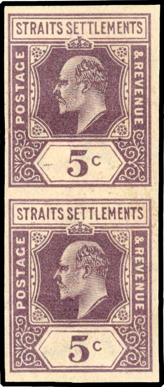 Straits Settlements 1902-03 5c dull purple imperf plate proof pair