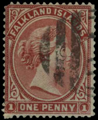 Falkland Islands SG1 1878 1d claret, no watermark